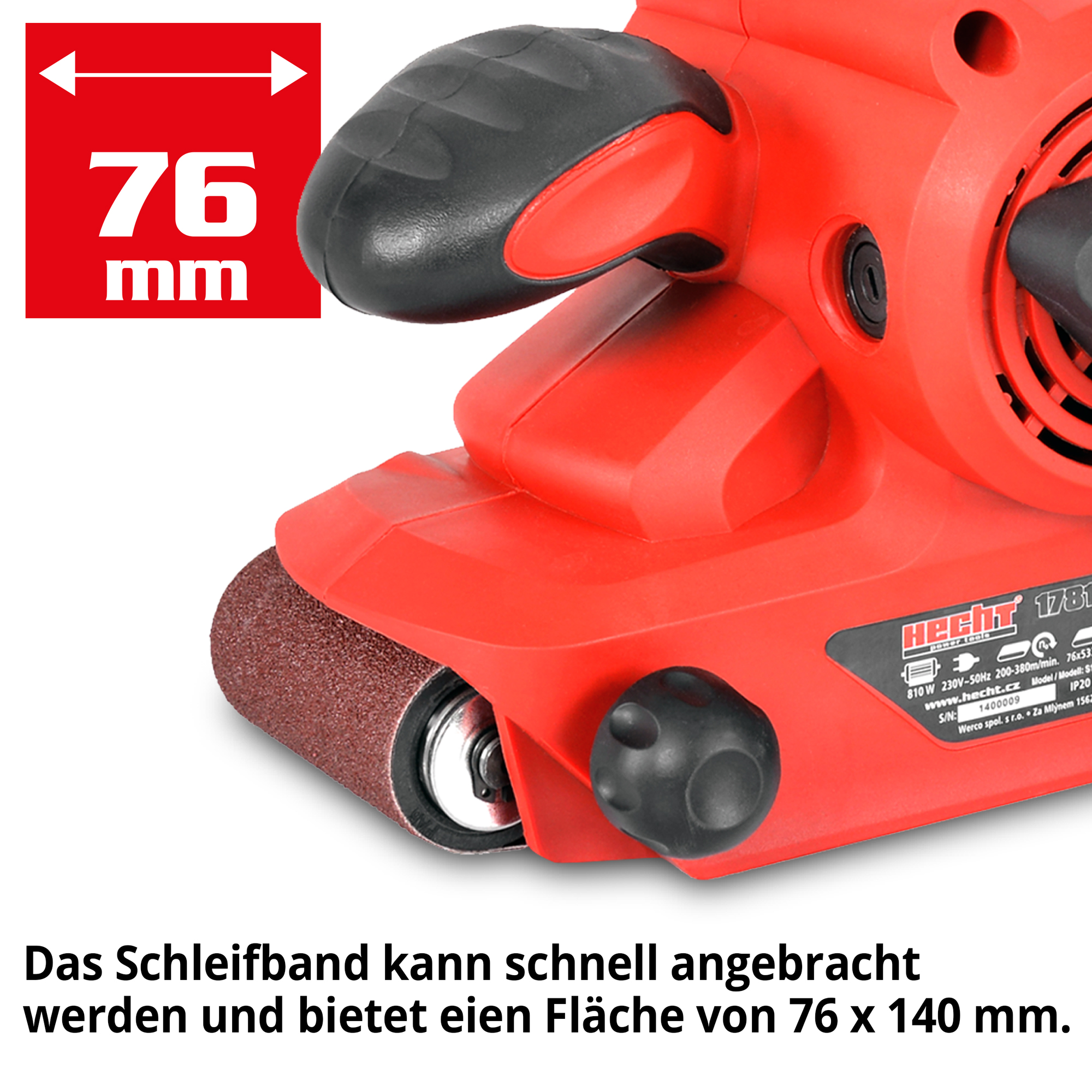 Hecht 1781 Set - Bandschleifer mit Schleifband von 76 x 140 mm.