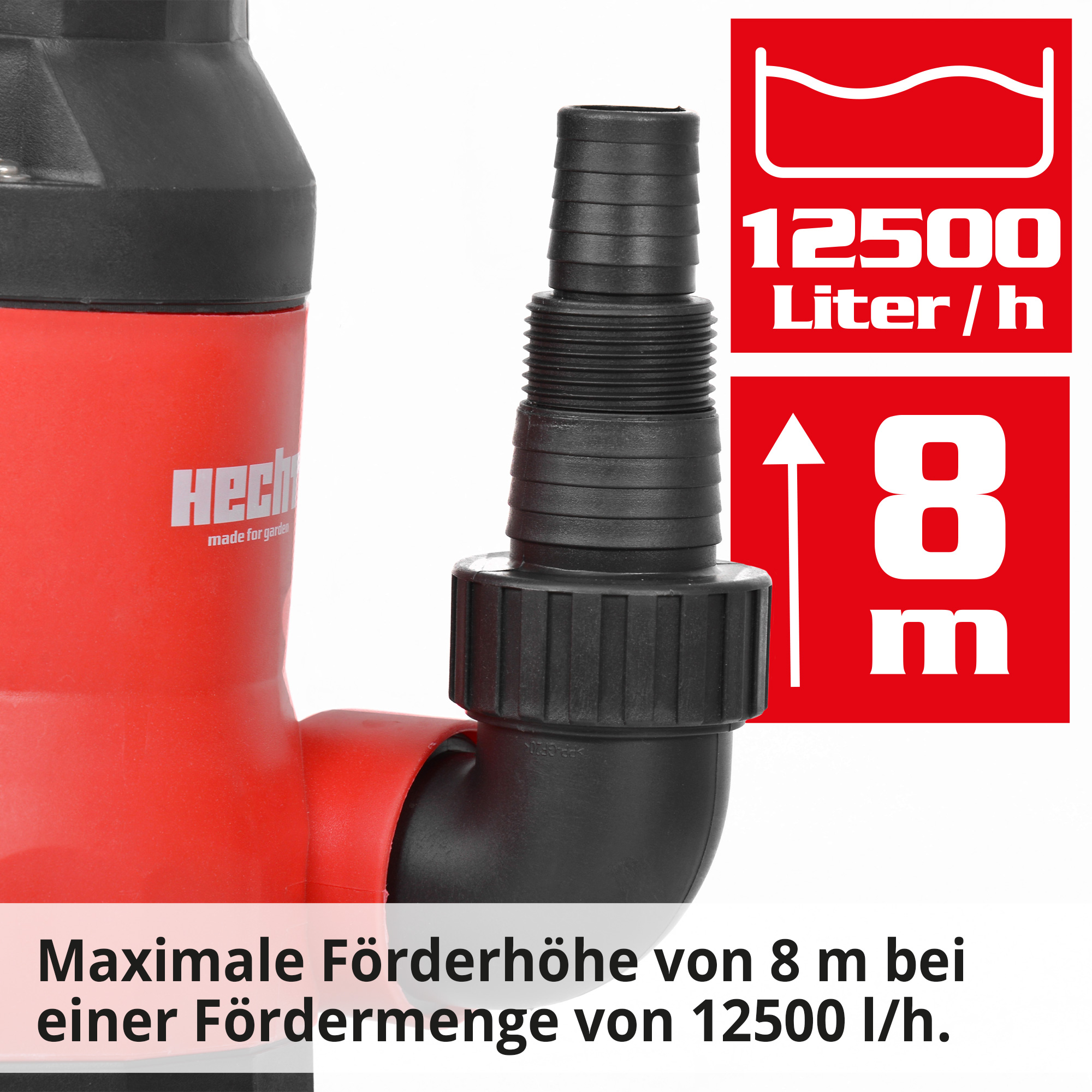 Tauchpumpe; Maximale von 8 Metern bei einer Fördermenge von 12500 Litern pro Stunde