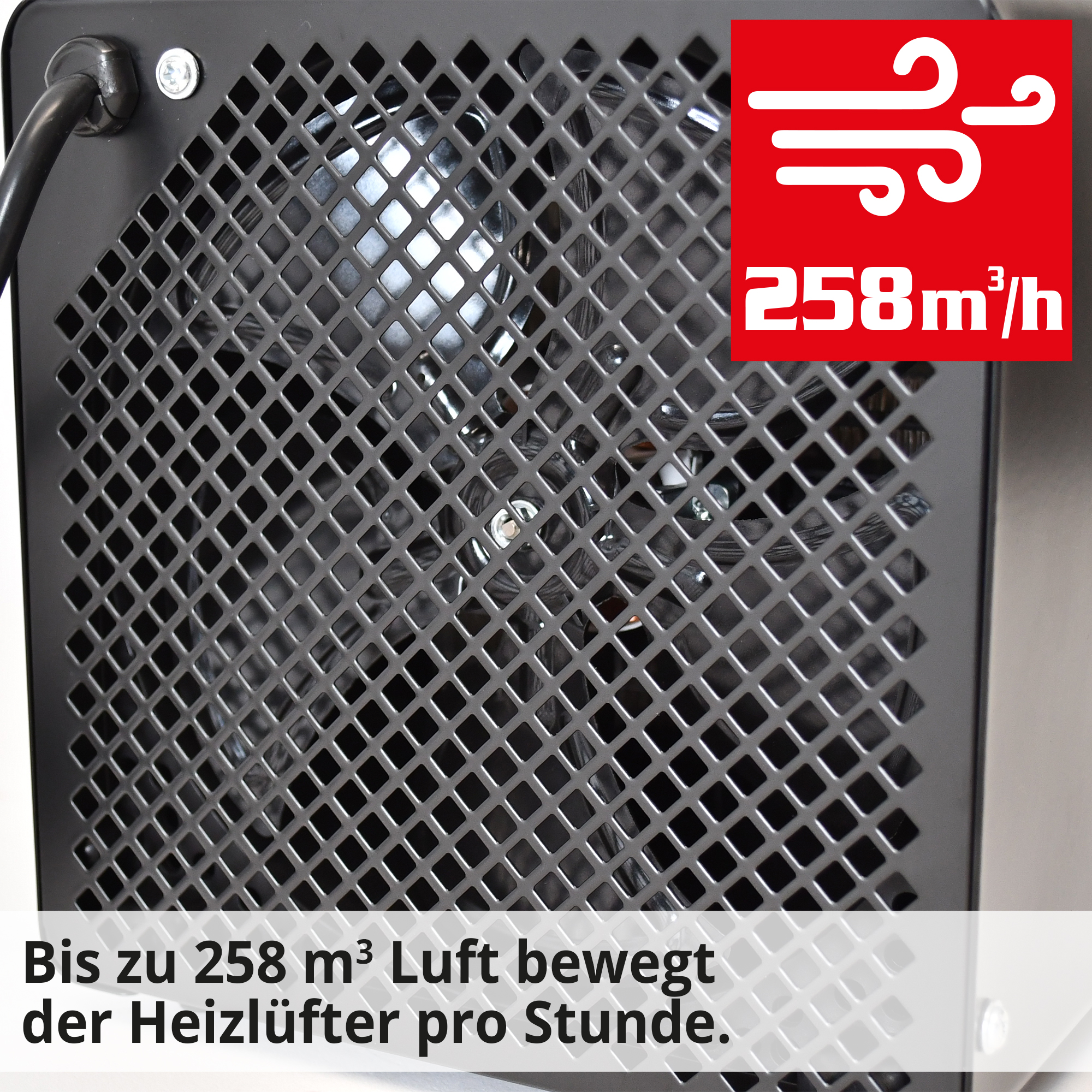 Hecht 3545 Keramik Heizlüfter; Bis zu 258 Kubikmeter Luft bewegt der Heizlüfter pro Stunde
