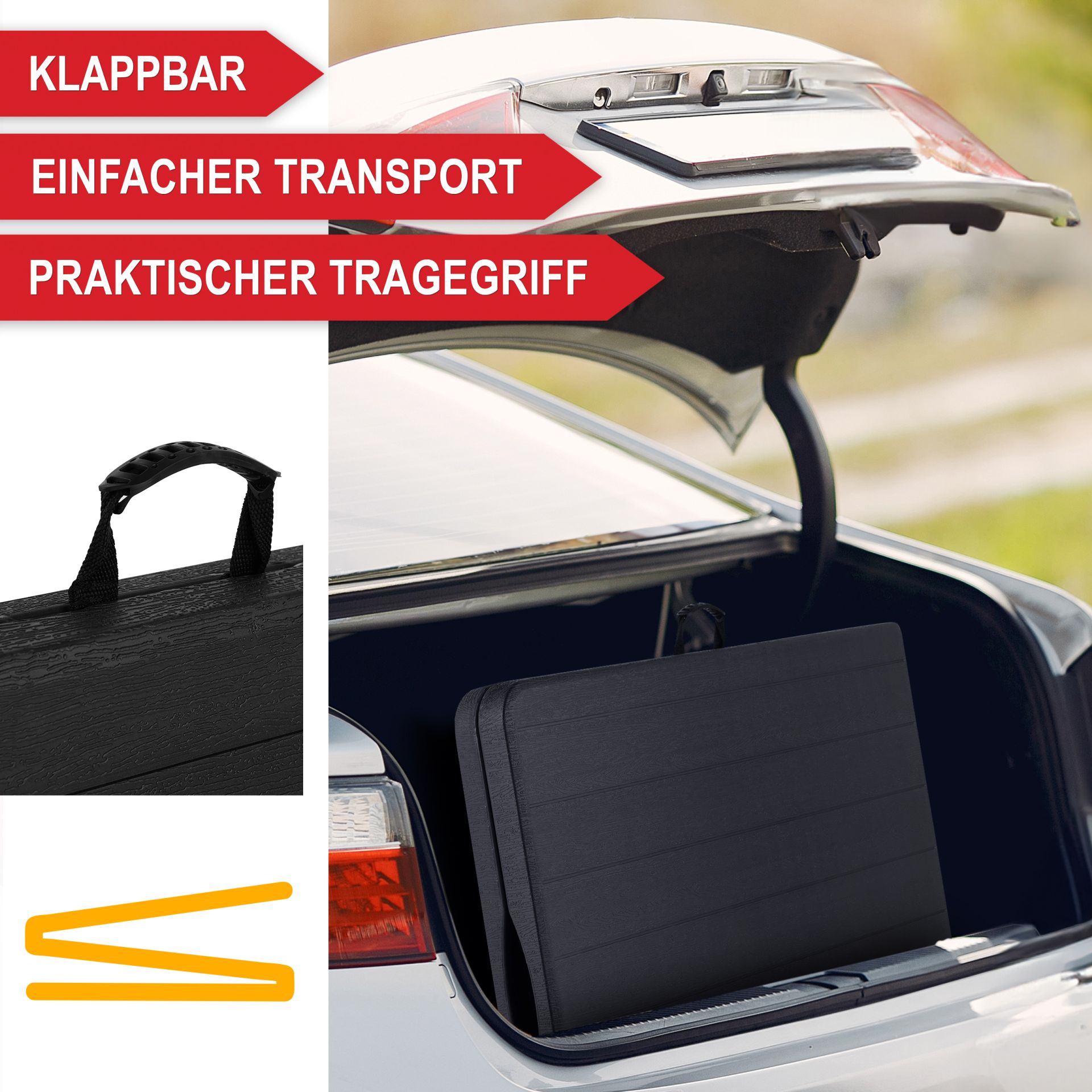 Klapptisch Borkum - Klappbar, einfacher Transport, praktischer Tragegriff
