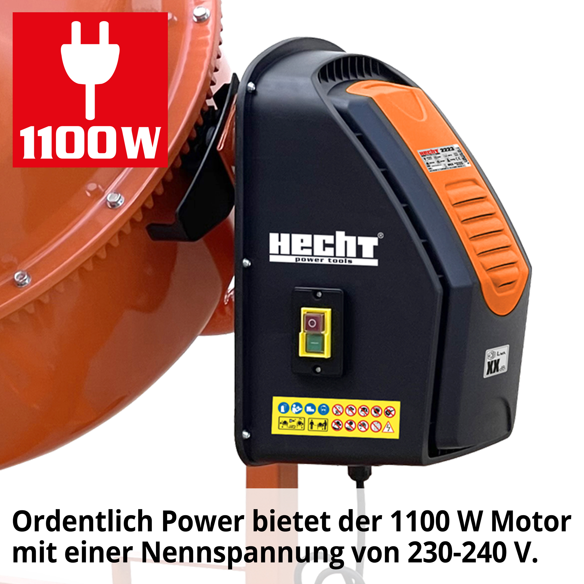 HECHT 2223 Betonmischer mit leistungsstarkem 1100 W Motor mit 230 - 240 V Nennspannung 