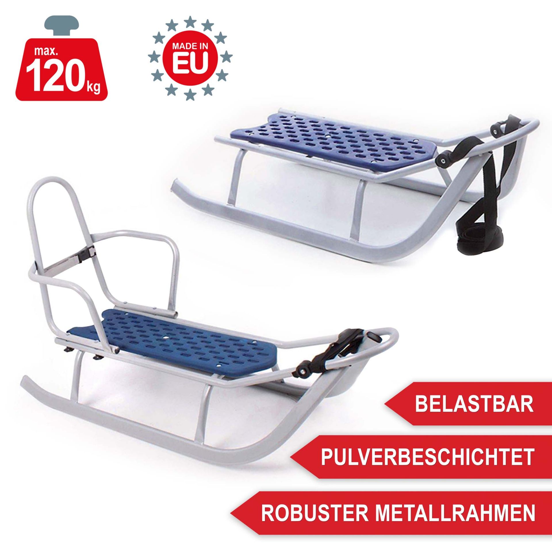 Belastbar, pulverbeschichtet, robuster Metallrahmen - Holzschlitten