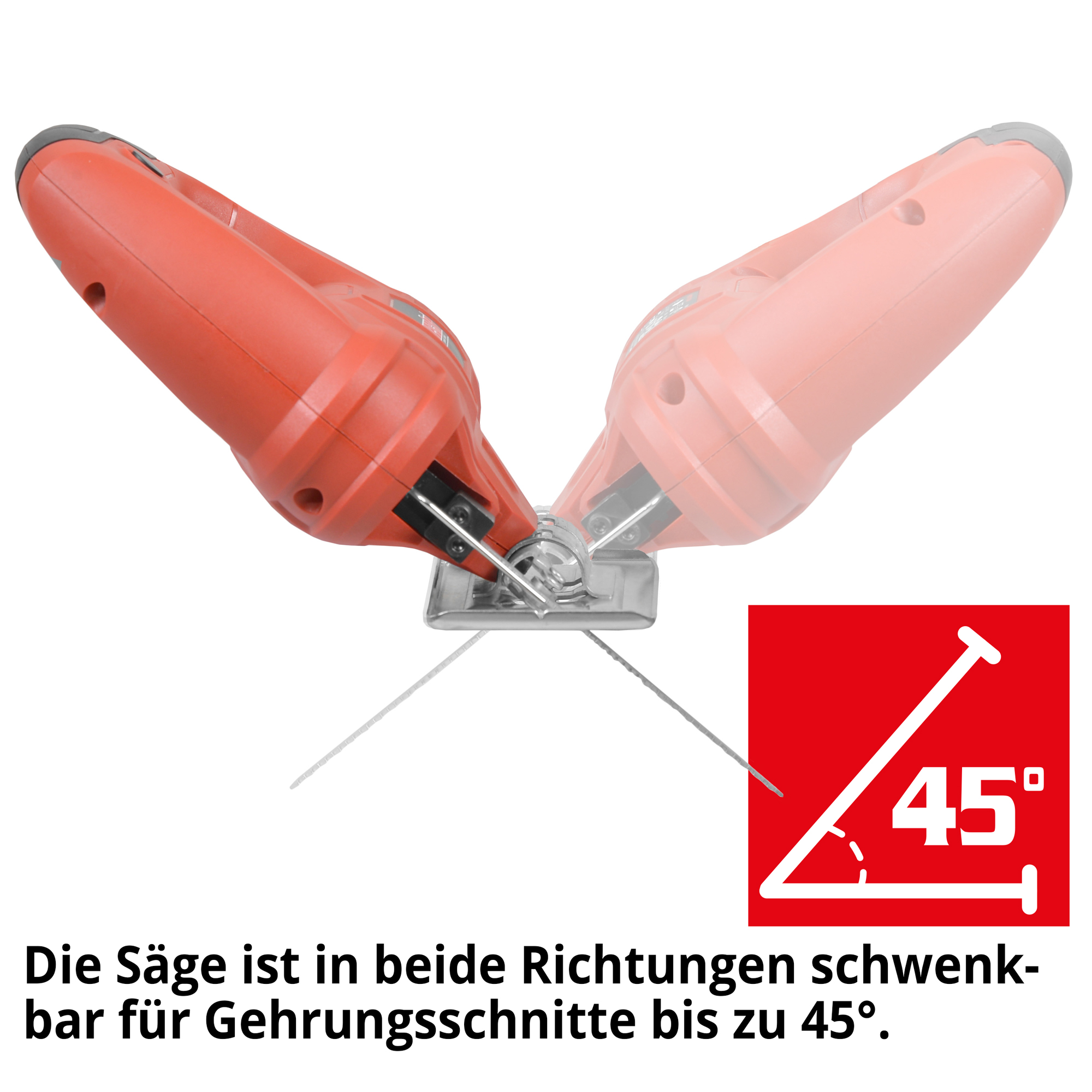 HECHT 1541 Stichsäge; Die Säge ist in beide Richtungen schwenkbar für Gehrungsschnitte bis zu 45°