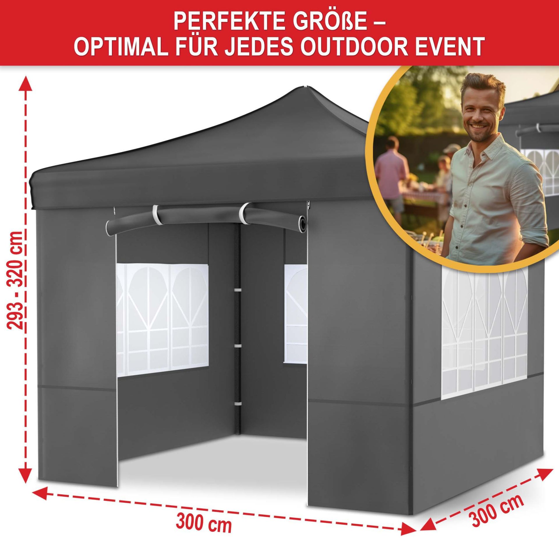 Pavillon Grau - Perfekte Größe; optimal für jedes Outdoor Event