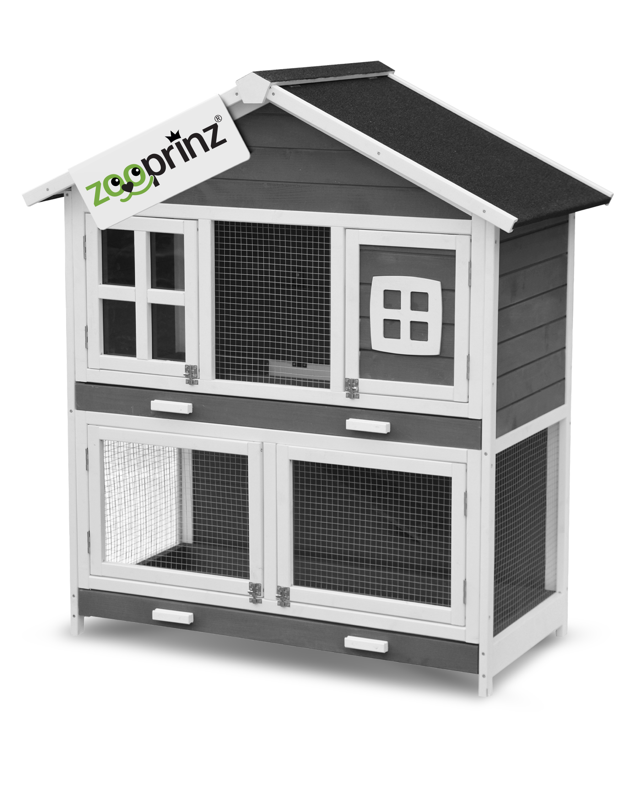 zooprinz Hasenstall Murmel mit zwei Ebenen und wetterfestem Spitzdach
