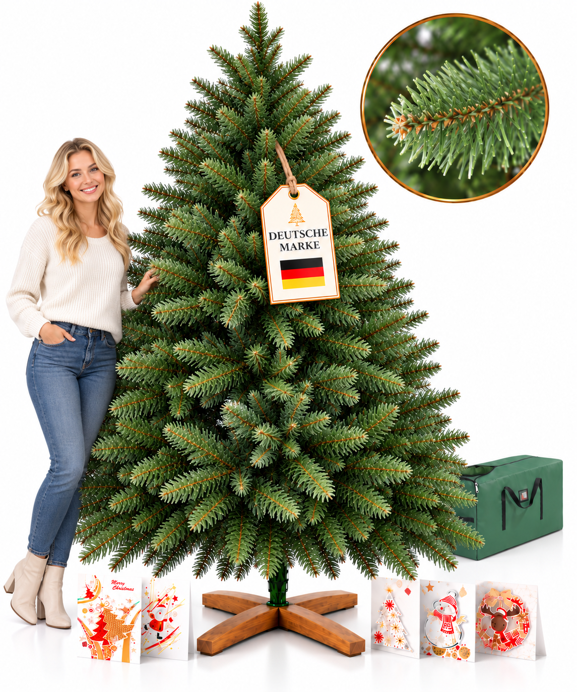 ONBEST Tannenbaum Zubehör: Rutschfester Holzfuß, Nadel-Detail und Tragetasche (Dieses Bild wurde mit Hilfe von KI generiert.)