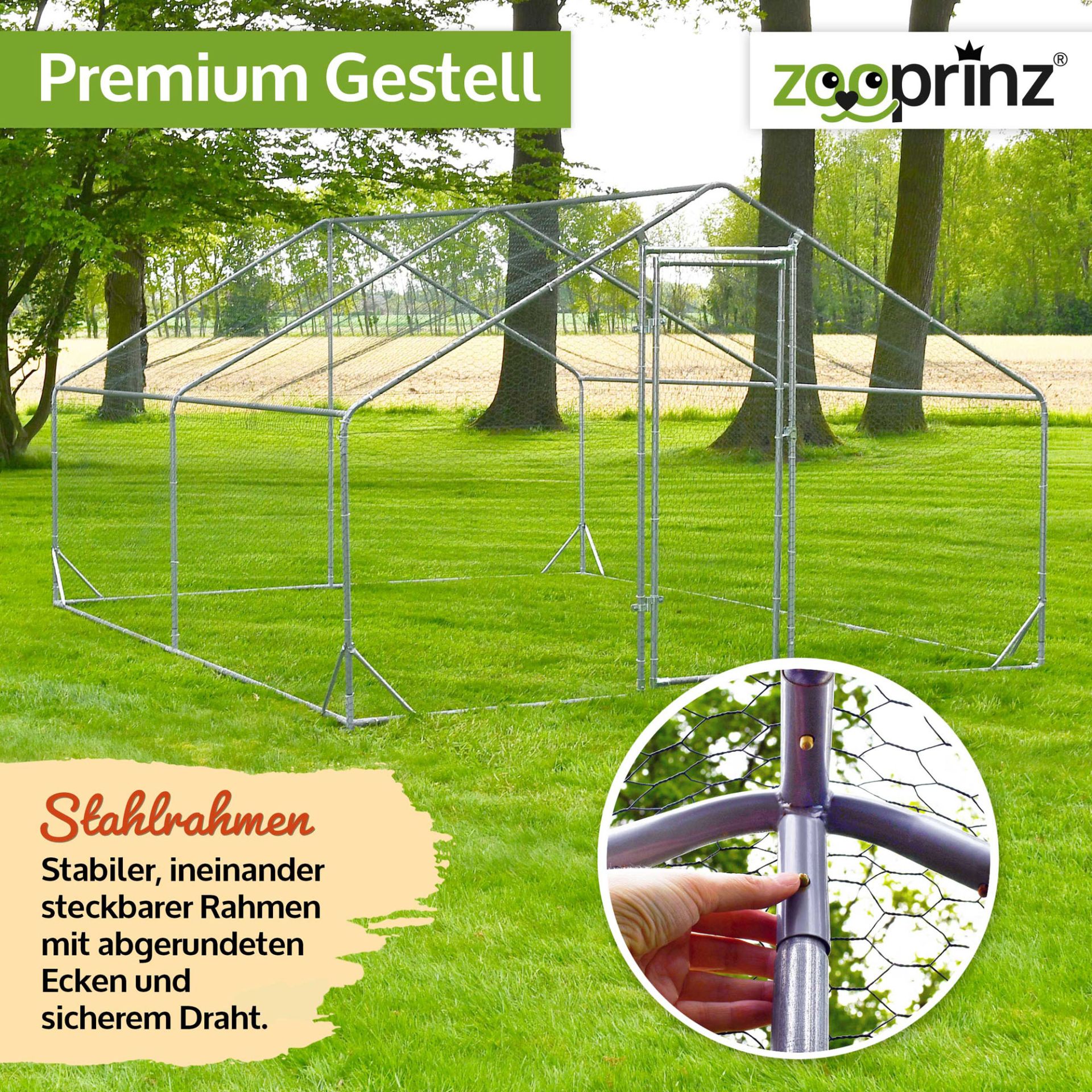 Hühnervoliere Steel; Ineinander steckbarer Stahlrahmen