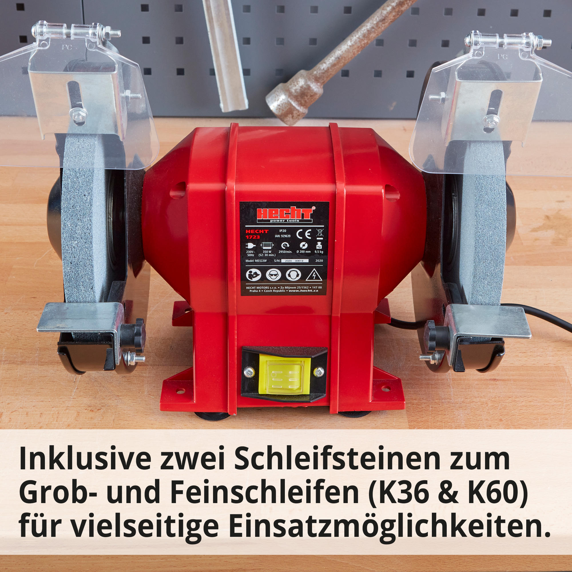 Hecht 1723 Doppelschleifer; Inklusive 2 Schleifsteinen zum Grob- und Feinschleifen für den vielseitigen Einsatz Hecht 1723 Doppelschleifer; Inklusive 2 Schleifsteinen zum Grob- und Feinschleifen für den vielseitigen Einsatz