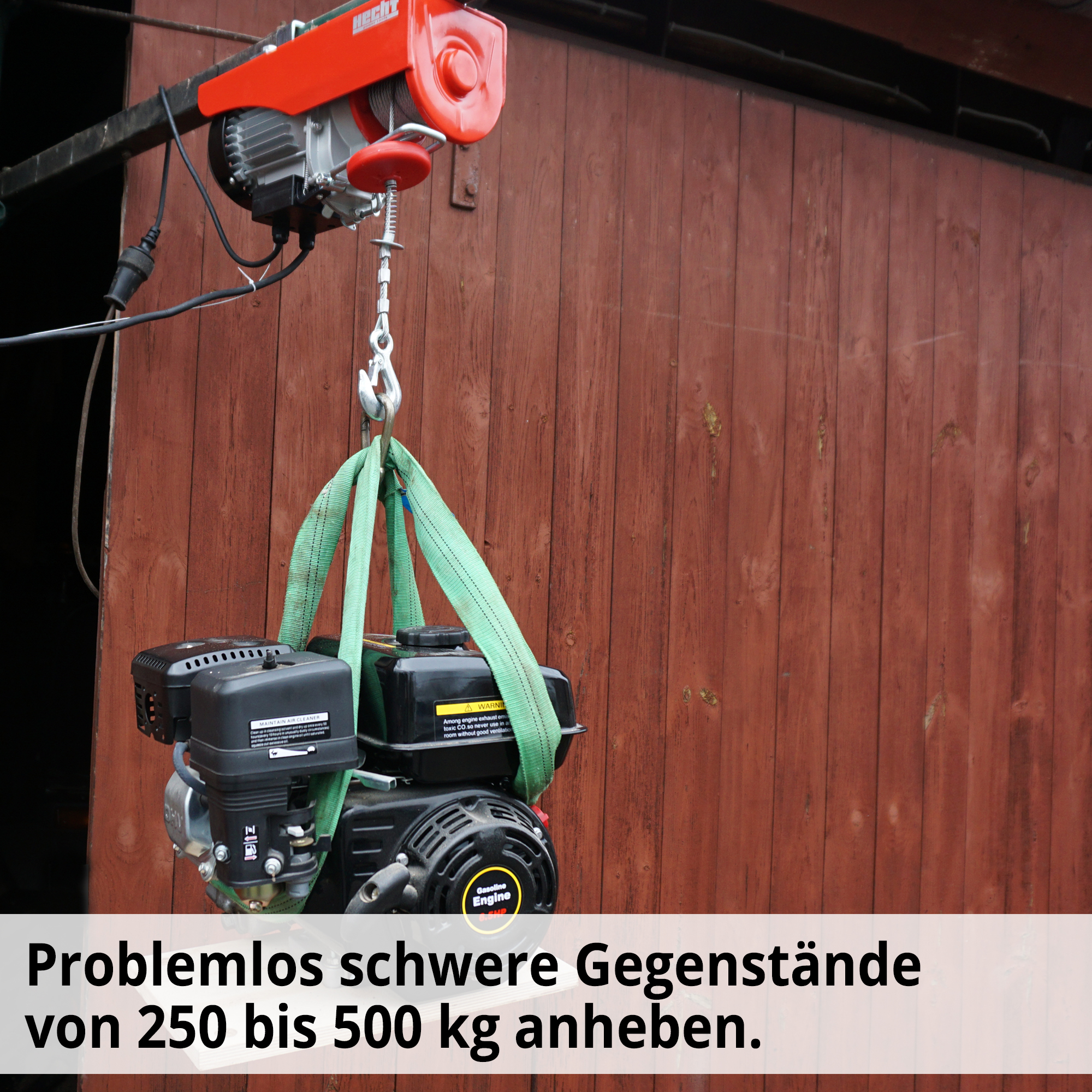 HECHT 8450 Seilzugwinde; Problemlos schwere Gegenstände von 250 bis 500 kg anheben