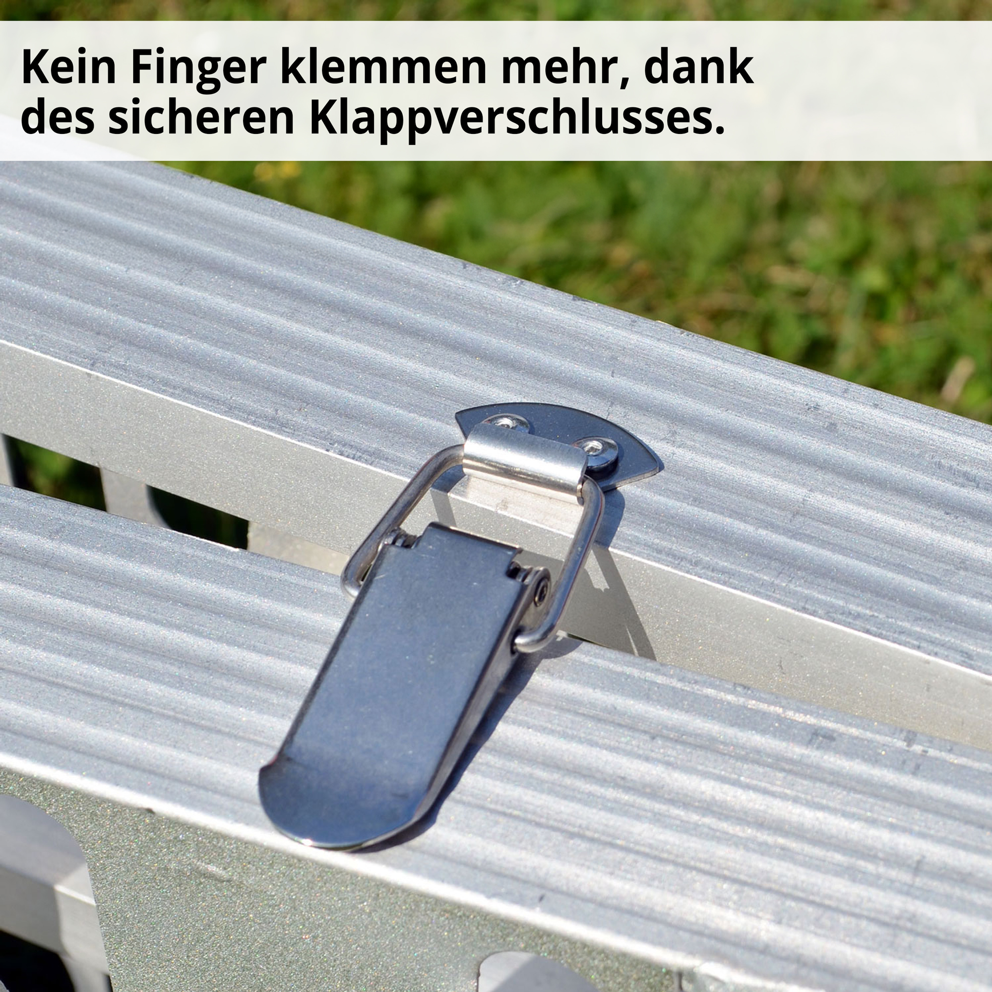 HECHT 005005 Klappverschluss Auffahrrampe – sicheres Verriegeln ohne Fingerklemmen dank cleverer Technik
