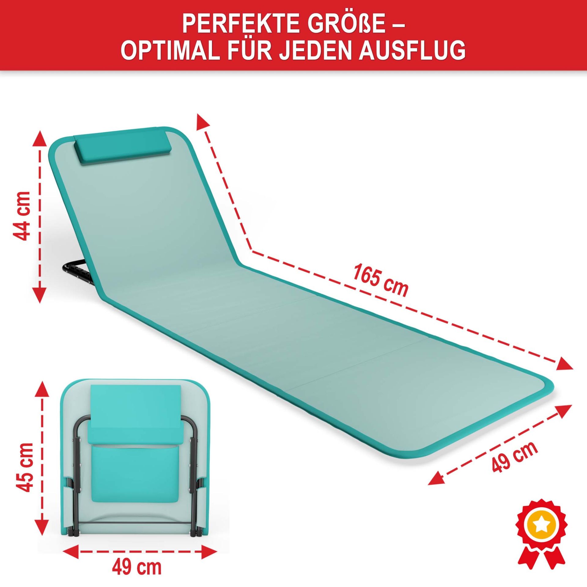 Strandliege Türkis - Perfekte Größe optimal für jeden Ausflug