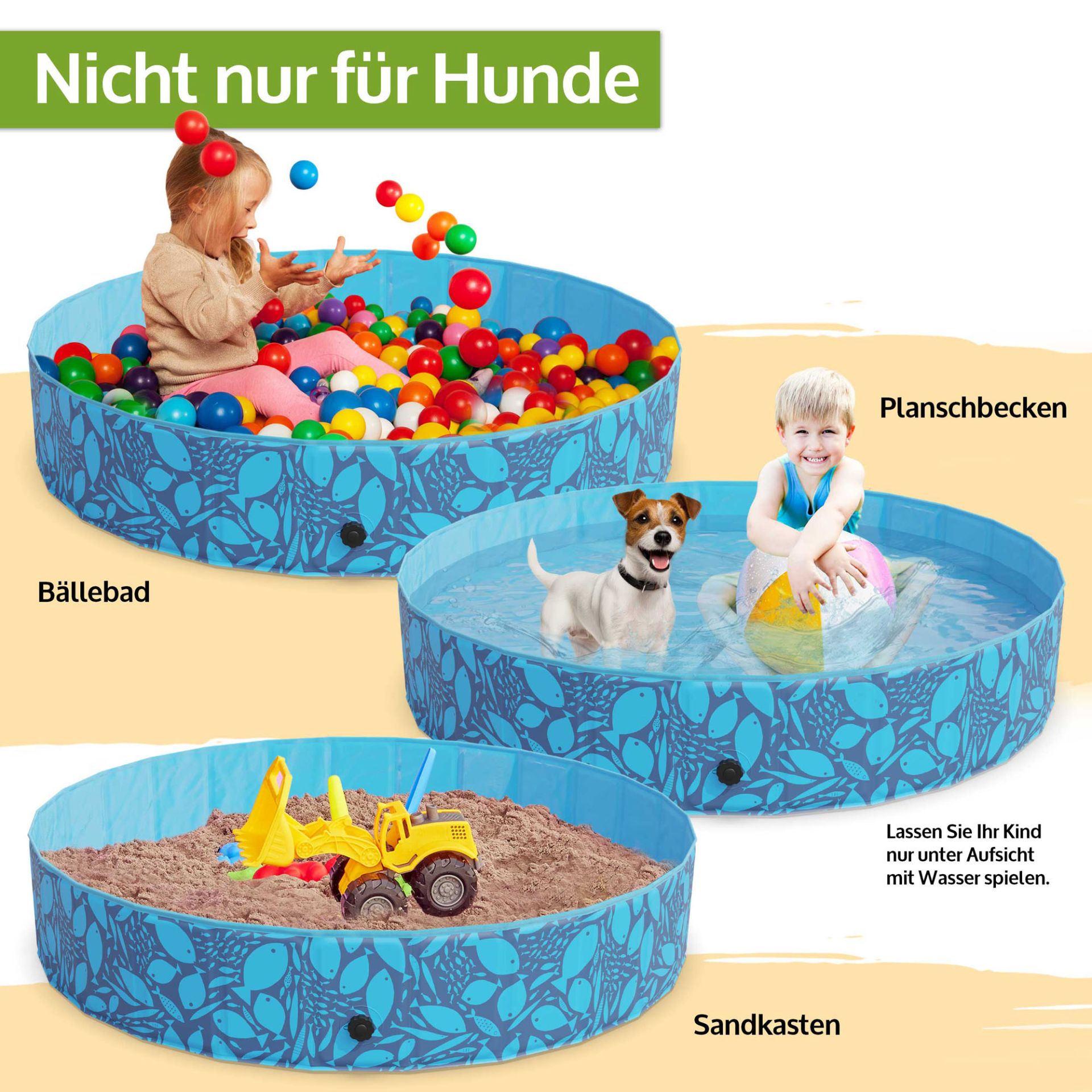 Hundepool; auch als Bällebad, Planschbecken oder Sandkasten für Kinder nutzbar