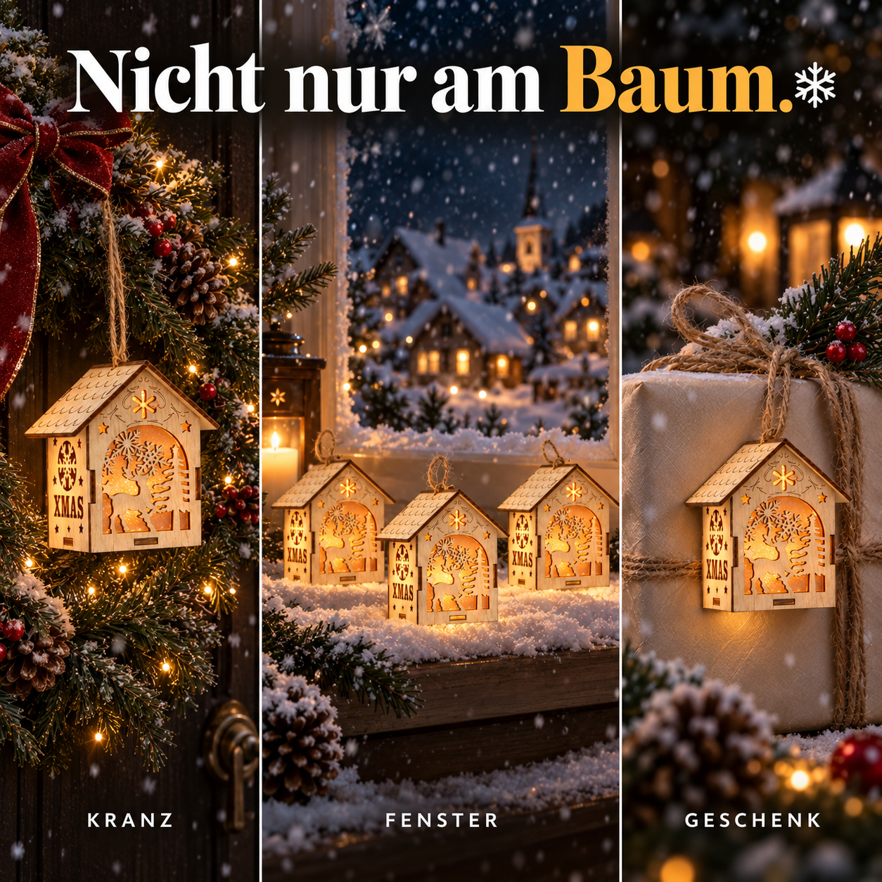 Vielseitige LED-Häuschen: Dekoration für Kranz, Fenster und Geschenke (Dieses Bild wurde mit Hilfe von KI generiert.)