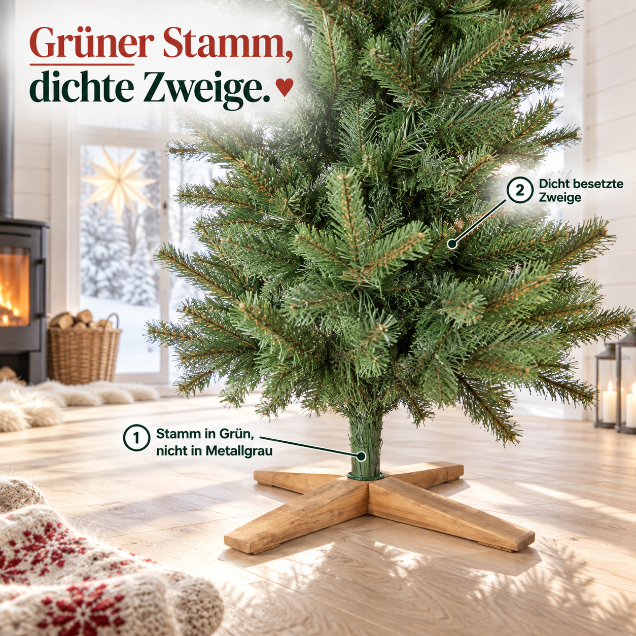 Künstliche Tanne ONBEST: Dicht besetzte Zweige und unauffälliger grüner Stamm (Dieses Bild wurde mit Hilfe von KI generiert.)