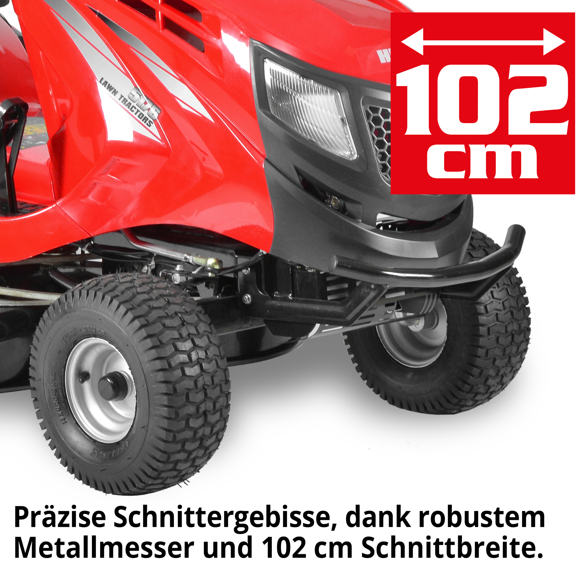 Benzin-Rasentraktor Aufsitzmäher mit 102 cm Schnittbreite und robuster Bauweise ideal für große Flächen 