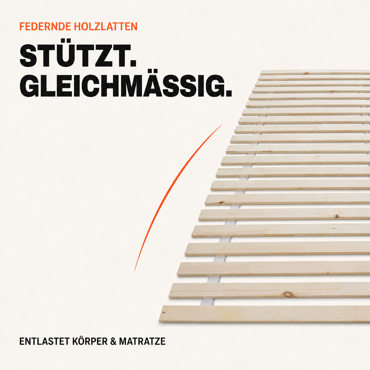 Federnder Lattenrost stützt gleichmäßig und entlastet den Körper (Dieses Bild wurde mit Hilfe von KI generiert.)