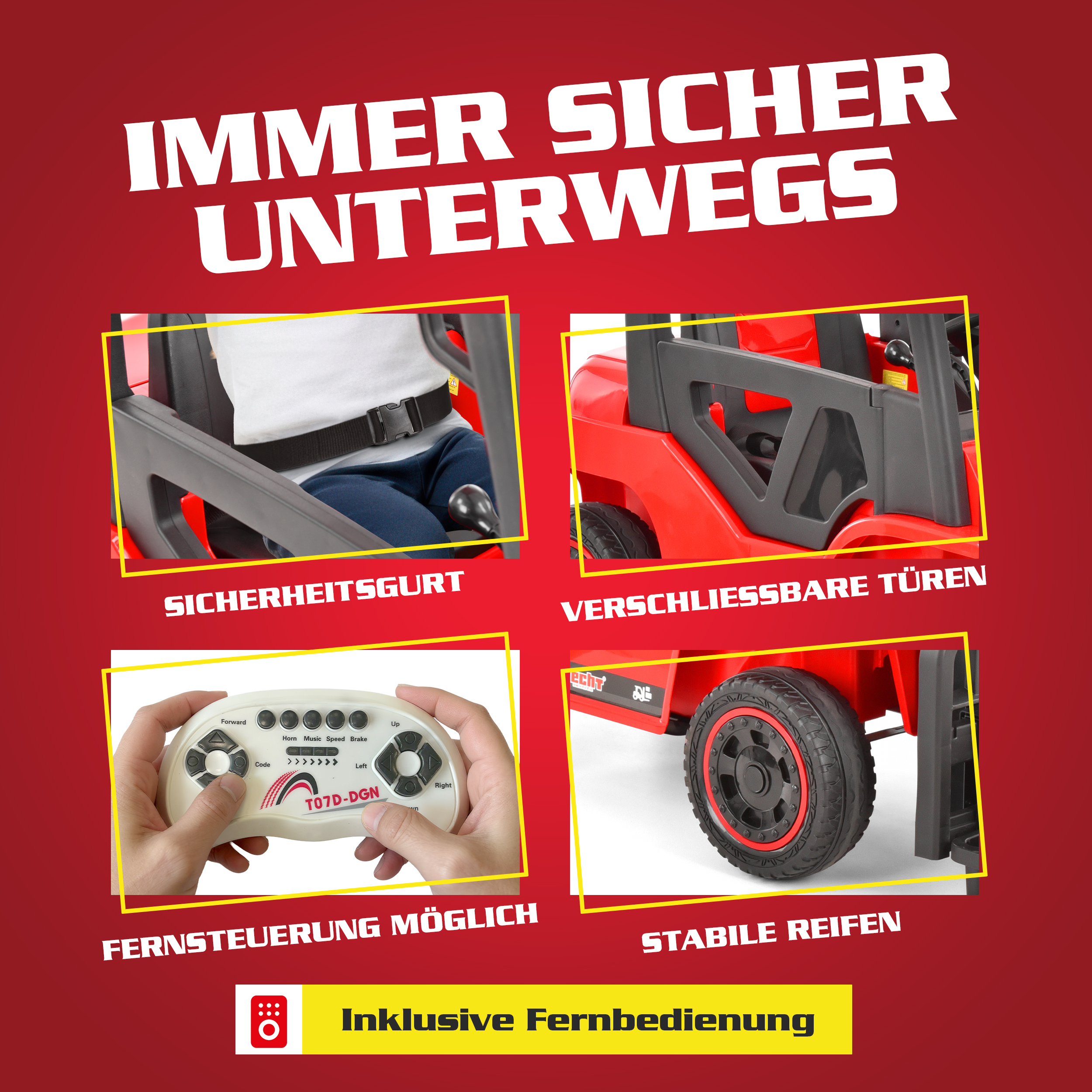 Kinder Elektrofahrzeug HECHT 52108 RED Gabelstapler mit 2 × 40 W Motoren