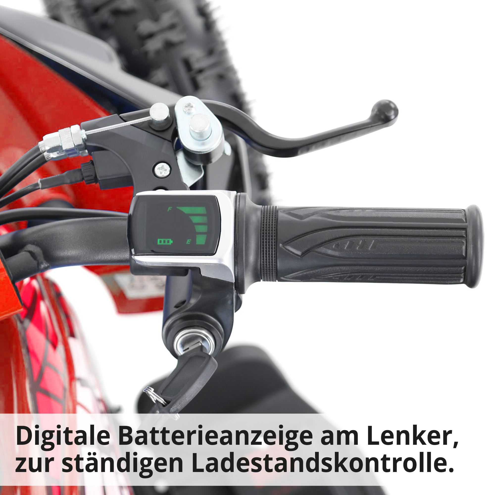 Hecht 54100 Rot QUAD mit digitaler Batterieanzeige am Lenker, zur ständigen Ladestandskontrolle