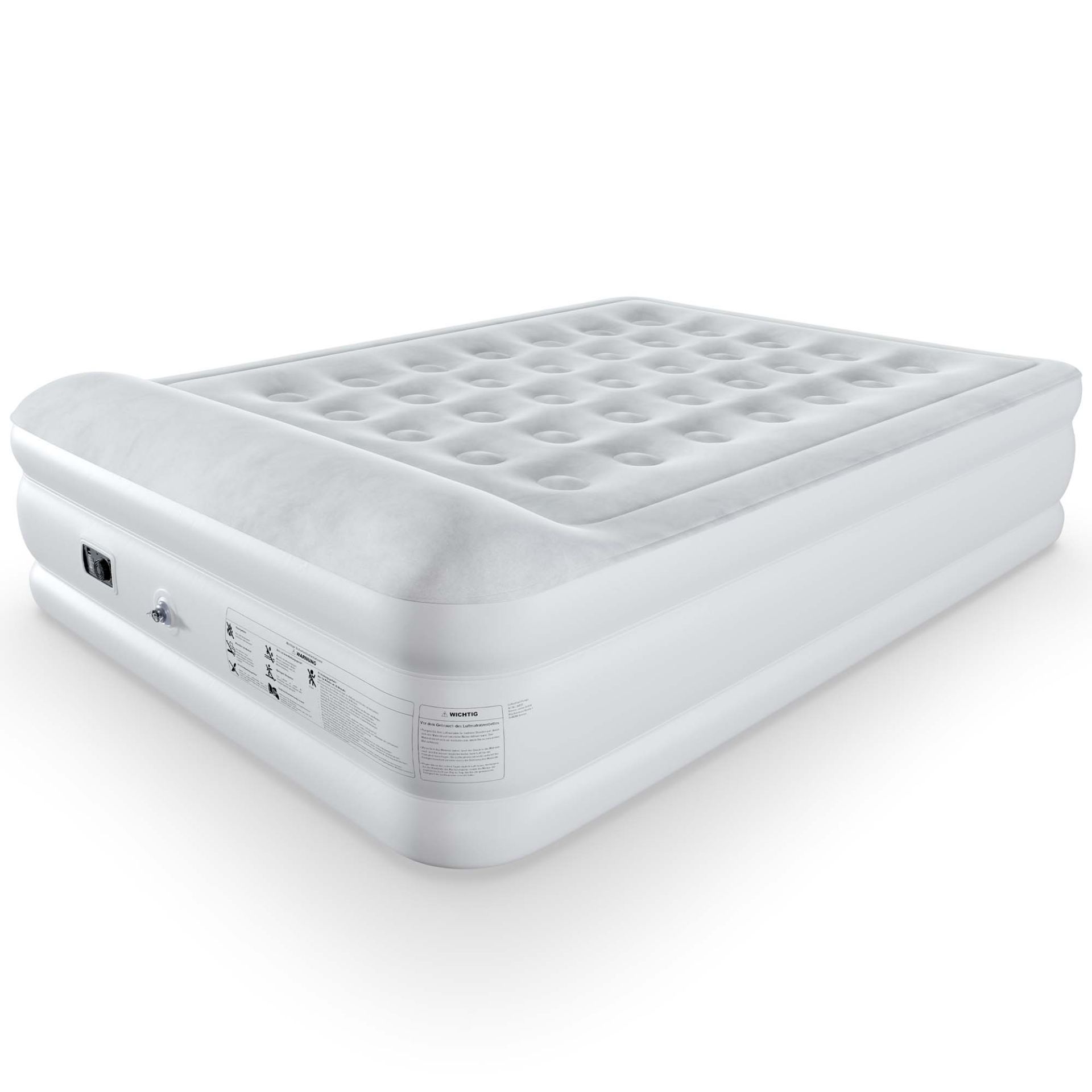 Luftbett Weiß mit integrierter Pumpe und Komfort-Liegefläche – aufblasbares Doppelbett für Gäste oder Reisen