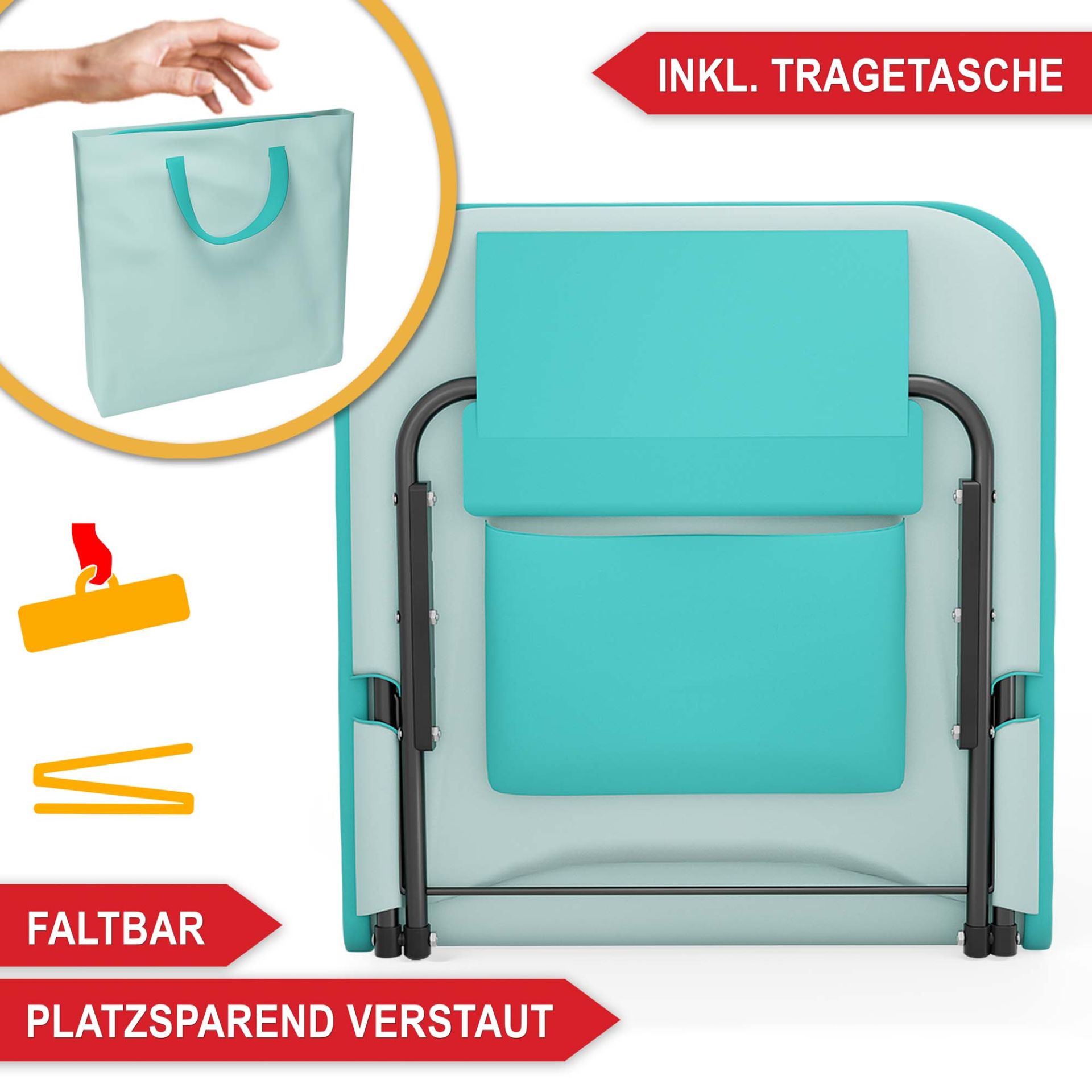 Strandliege Türkis - Inklusive Tragetasche, faltbar, platzsparend verstaut