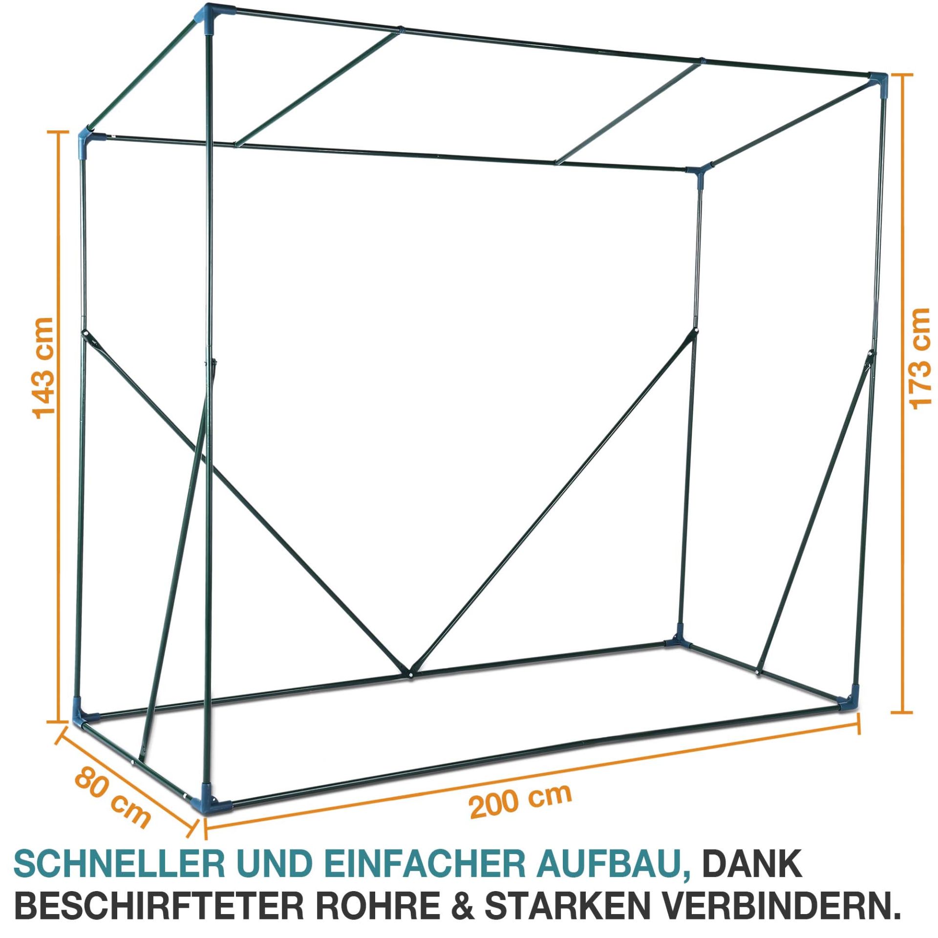 TOM Tomaten Gewächshaus GH-160; 80 x 200 x 173 Zentimeter, Dachschräge nach hinten