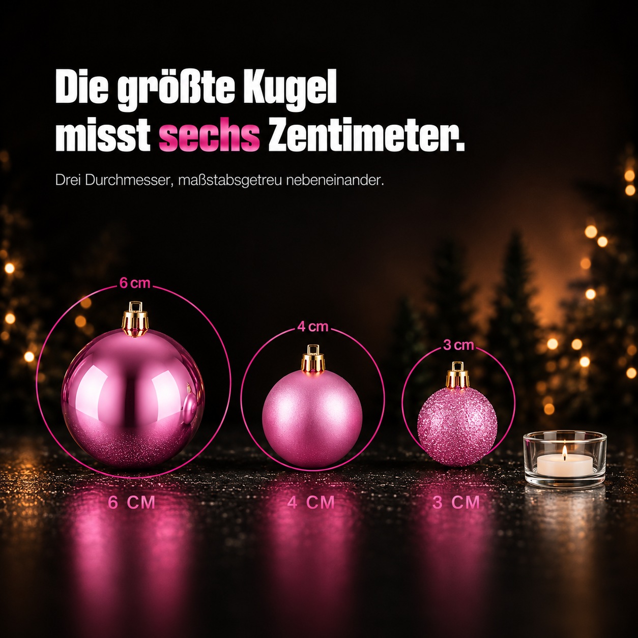 ONBEST Weihnachtskugeln Set: Kugeln in den Größen 3, 4 und 6 cm (Dieses Bild wurde mit Hilfe von KI generiert.)