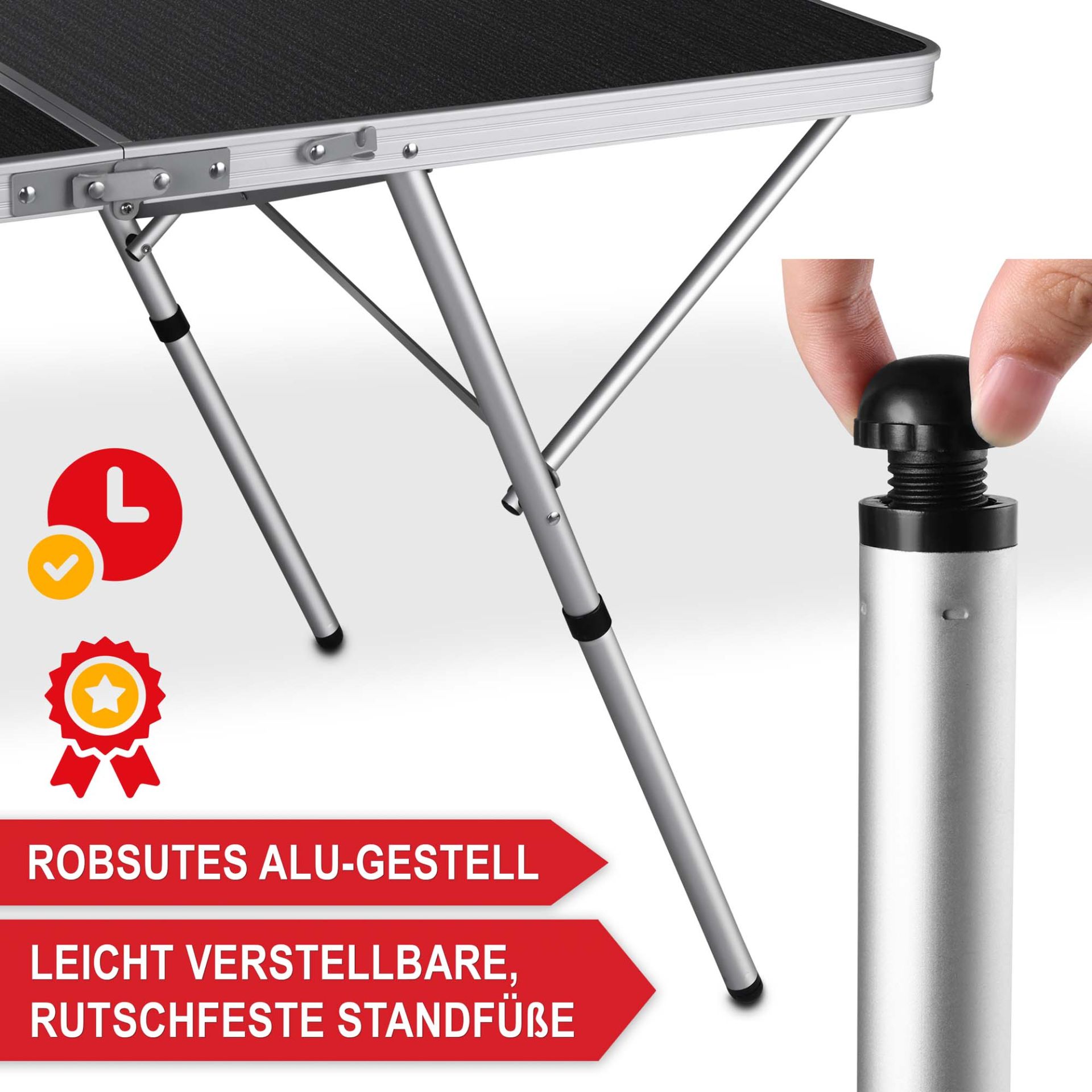 Klapptisch Sylt - Robustes Alu-Gestell, leicht verstellbare, rutschfeste Standfüße