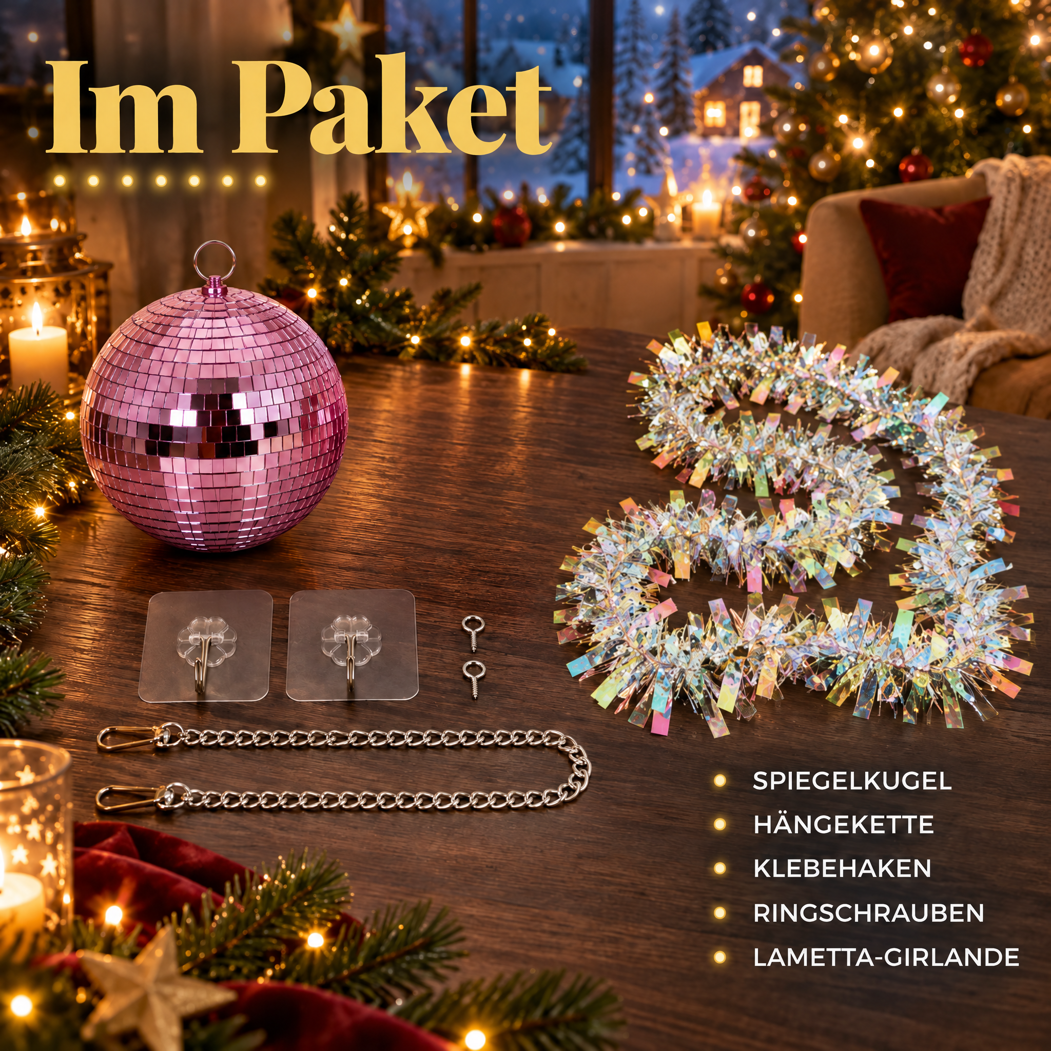 ONBEST Discokugel Pink im Paket mit Zubehör zum Aufhängen am Weihnachtsbaum (Dieses Bild wurde mit Hilfe von KI generiert.)