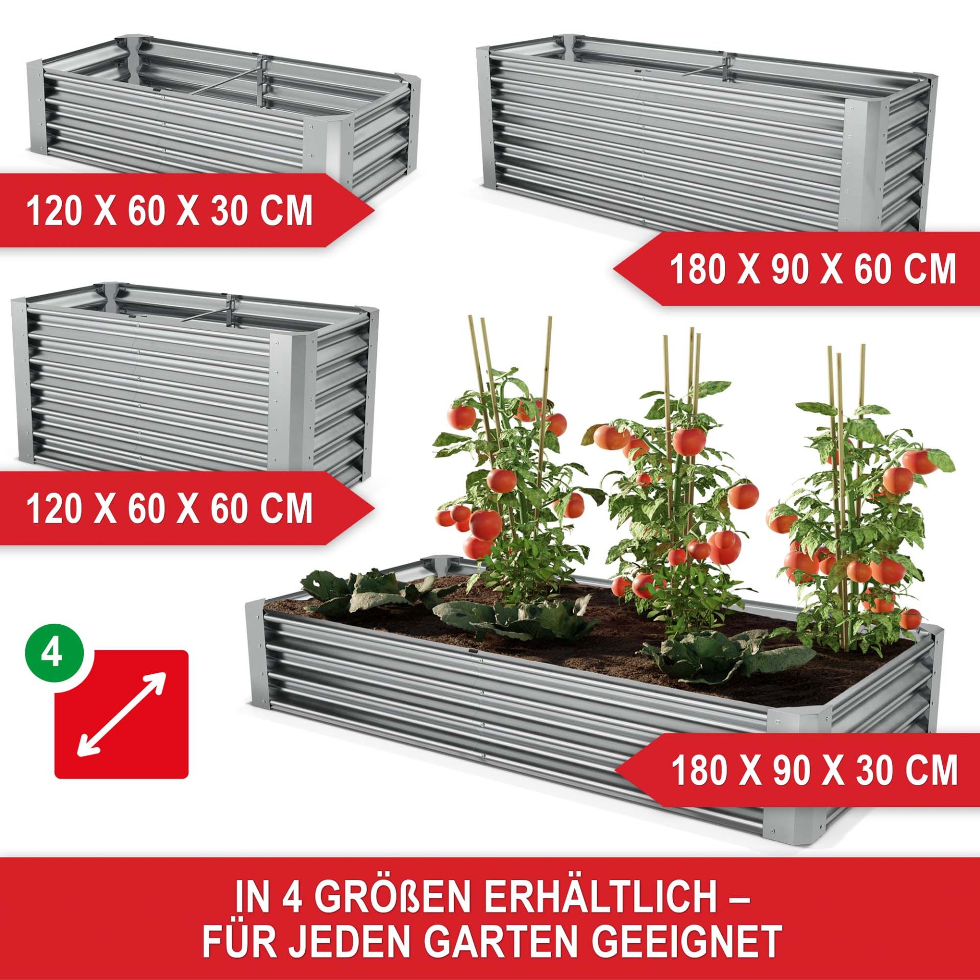 Hochbeet Stahl Silber M - In 4 Größen erhältlich