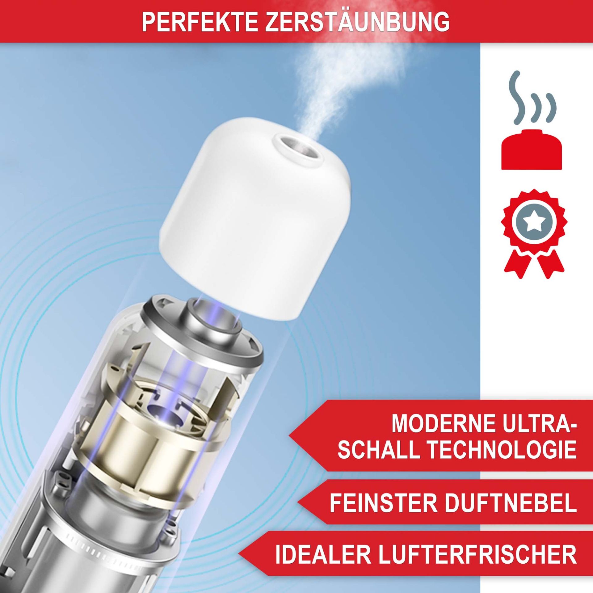Aromadiffuser weiß - perfekte Zerstäubung, moderne Ultraschall Technologie, feinster Duftnebel, idealer Lufterfrischer