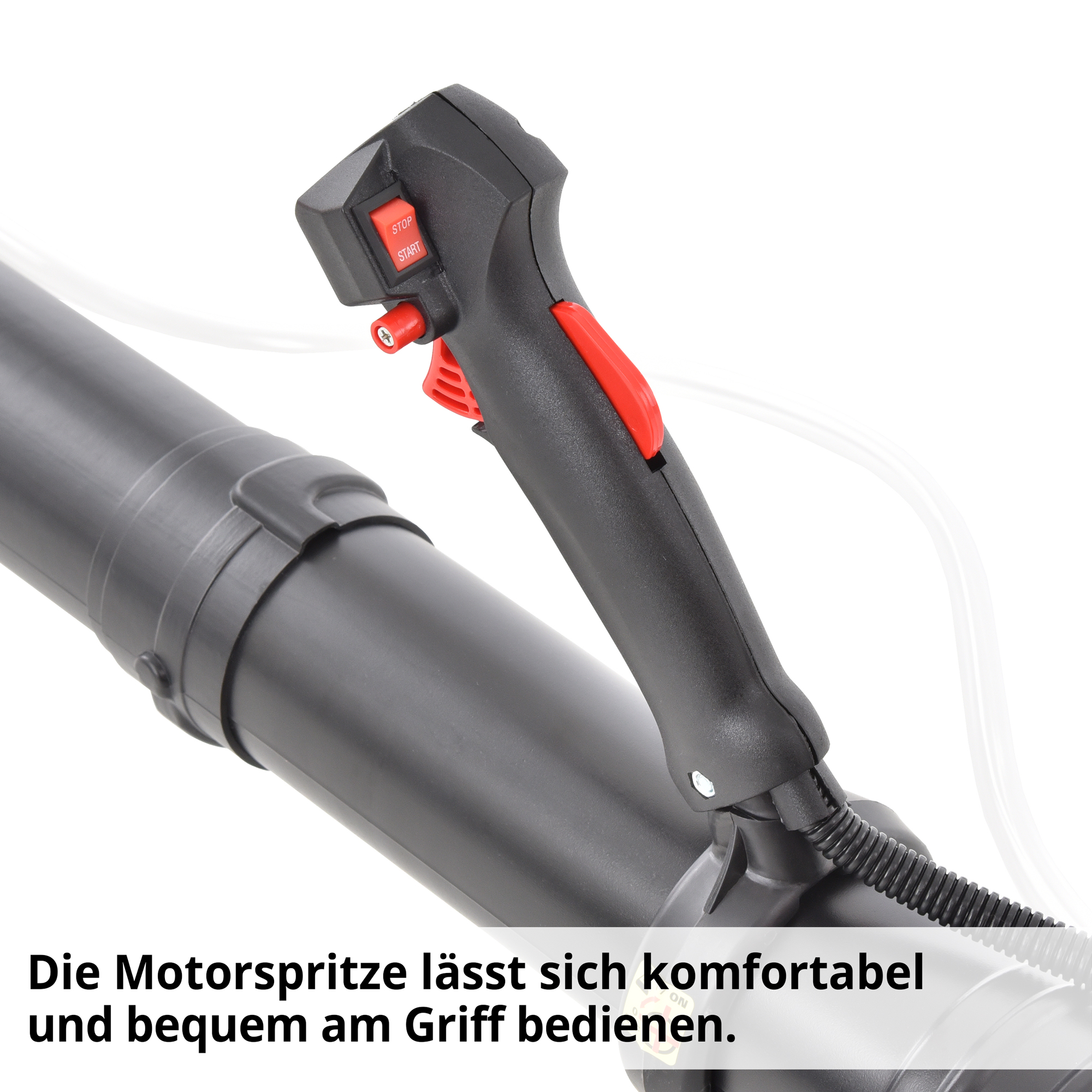 Hecht 443 Motorspritze; Die Motorspritze lässt sich komfortabel und bequem am Griff bedienen Hecht 443 Motorspritze; Die Motorspritze lässt sich komfortabel und bequem am Griff bedienen