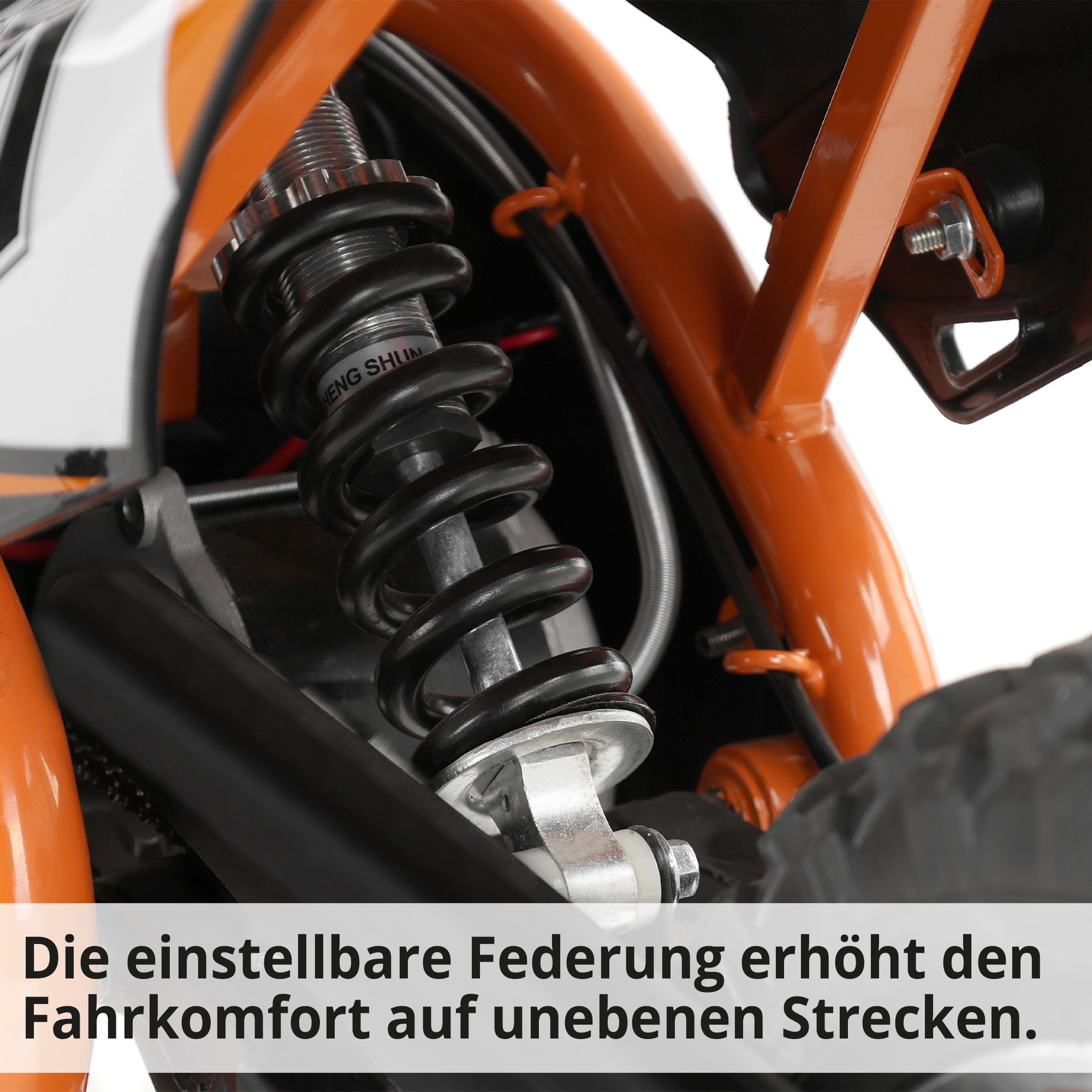 Einstellbare Federung hinten für komfortables Fahren mit dem Pocketbike