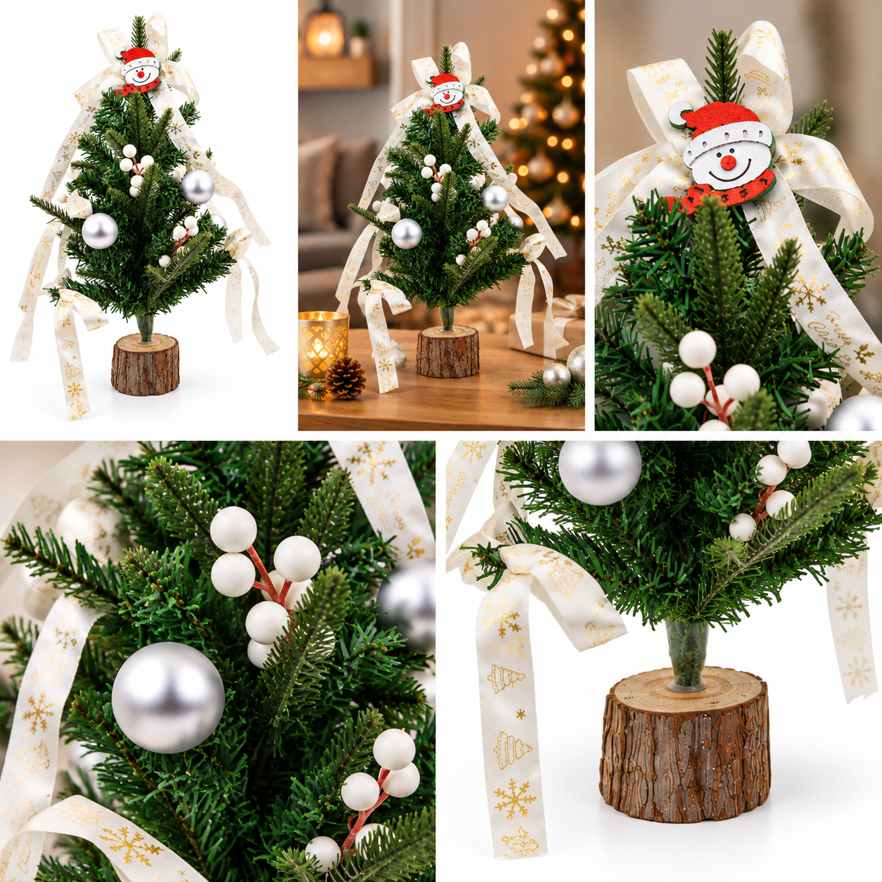 Onbest Weihnachtsbaum 45 cm weiss Schleife u. silberne Kugeln 48009 in Aktion (Dieses Bild wurde mit Hilfe von KI generiert.)