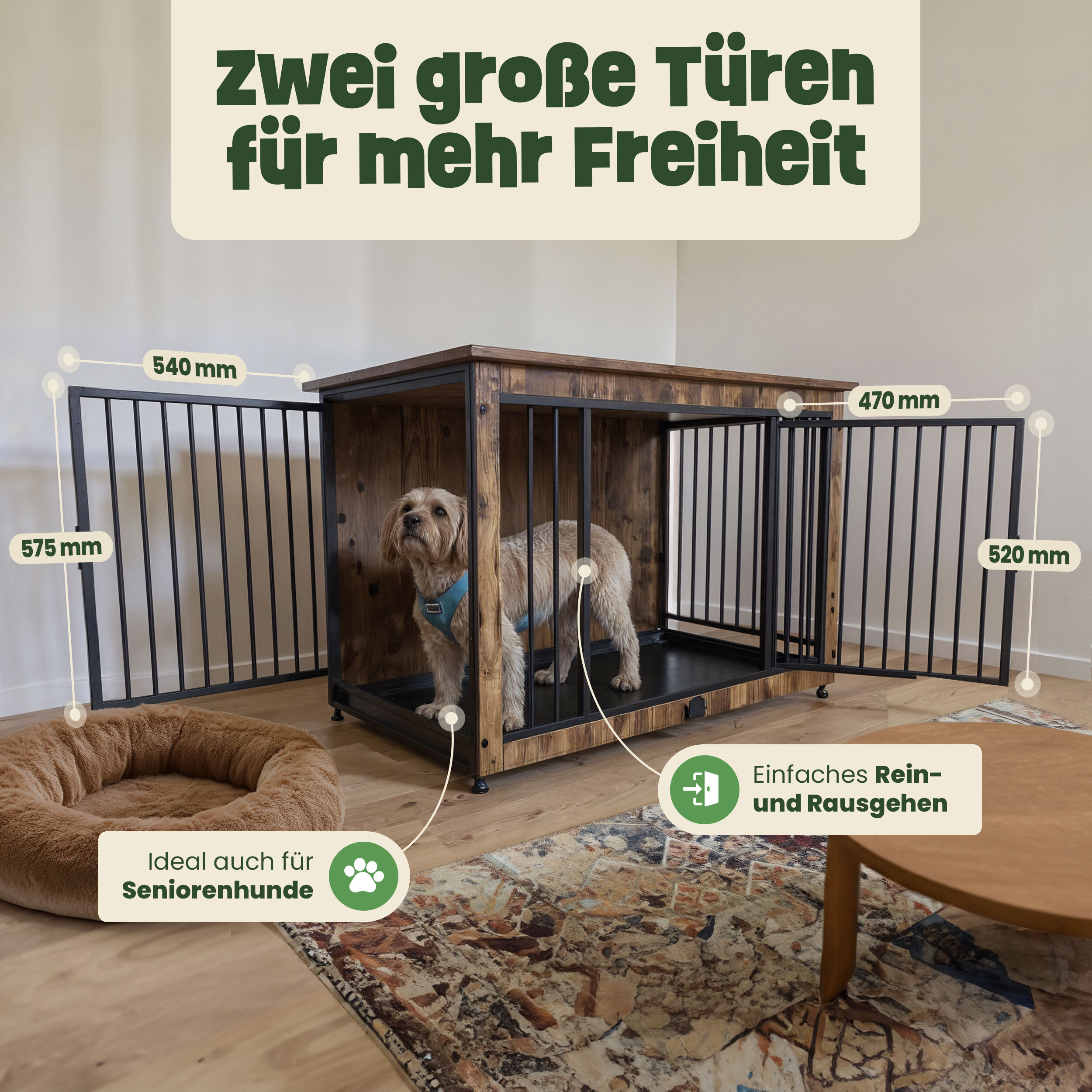 Indoor Hundehaus zooprinz max als Rückzugsort und Möbelstück zugleich