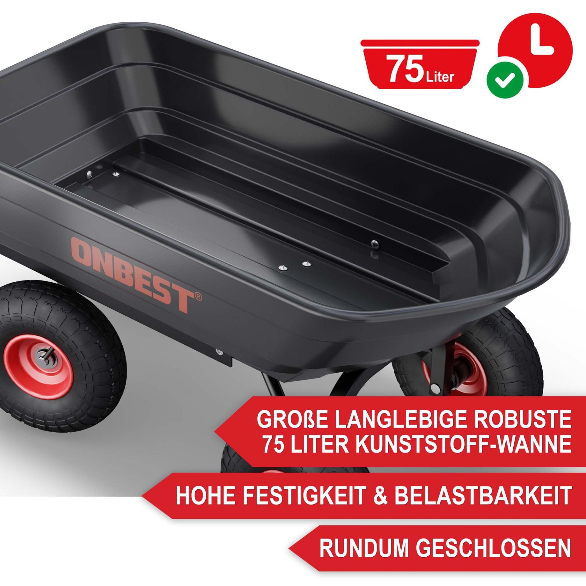 Gartenwagen - große langlebige robuste große Kunststoffwanne, hohe Festigkeit und Belastbarkeit, rundum geschlossen