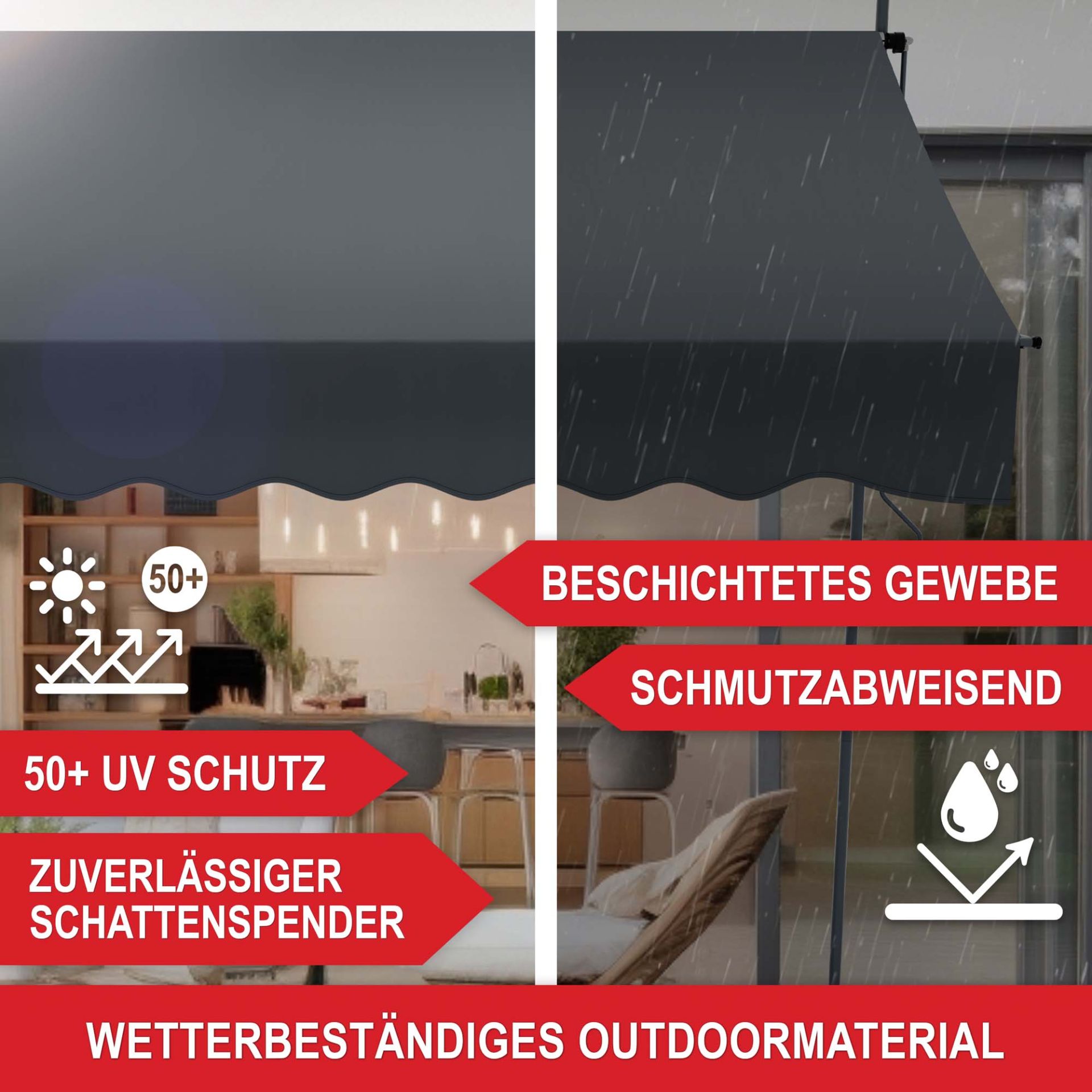 Balkonmarkise M Anthrazit - 50+ UV Schutz, zuverlässiger Schattenspender, beschichtetes Gewebe, schutzabweisend, wetterbeständiges Outdoormaterial