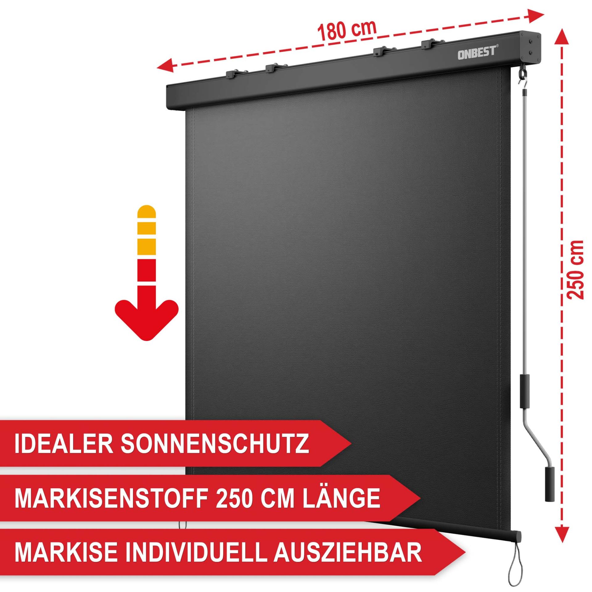 Vertikalmarkise XL - Idealer Sonnenschutz, Markisenstoff 250cm länge, Markise individuell ausziehbar