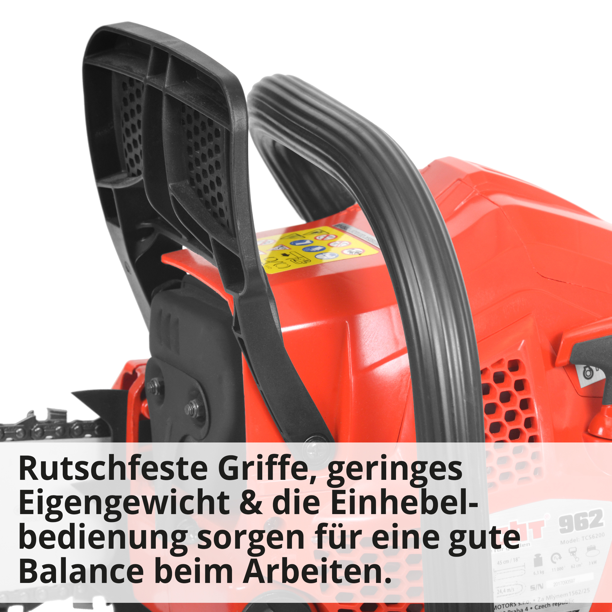 HECHT Benzin-Kettensäge mit rutschfestem Griff, leichtem Gehäuse und sicherer Einhebelbedienung