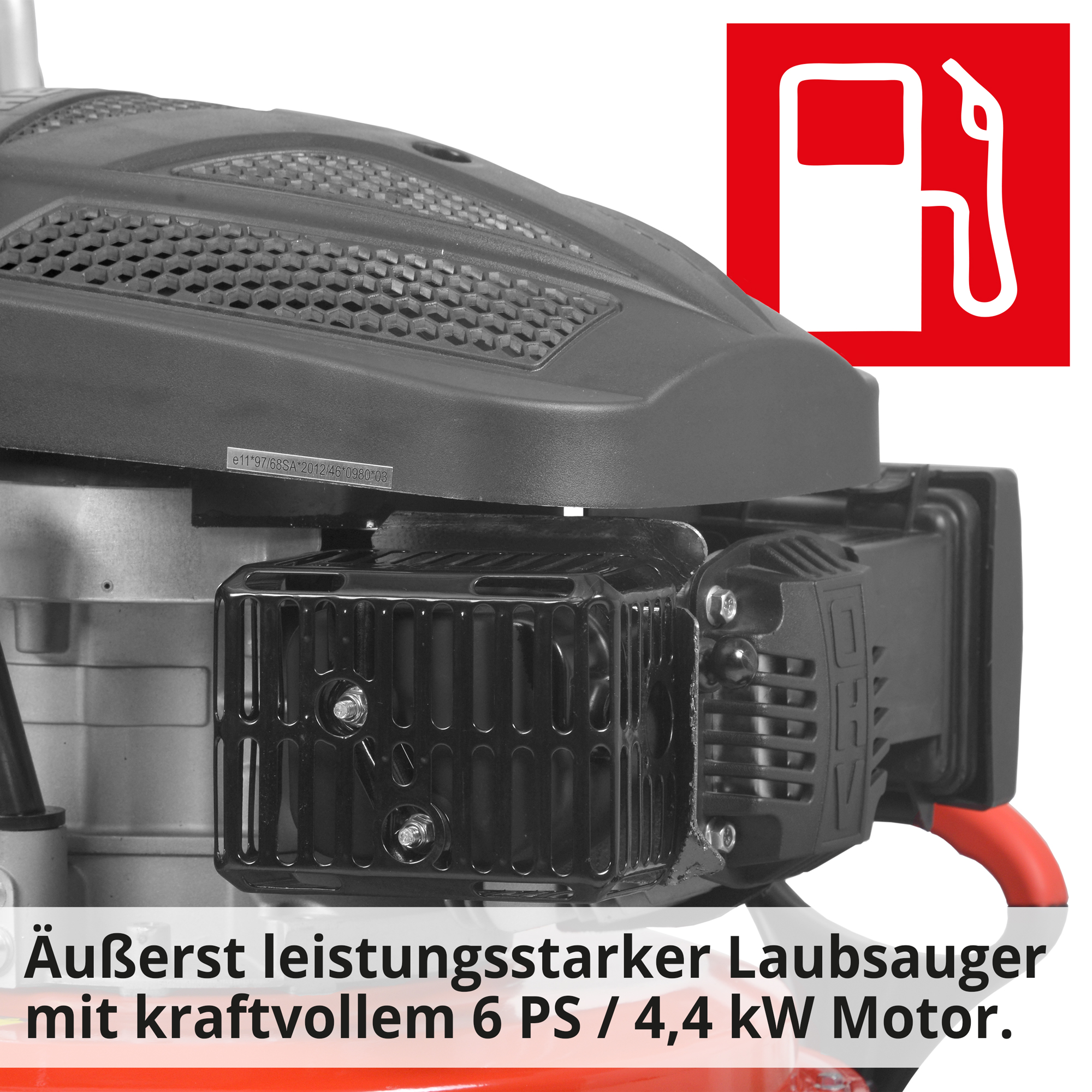 Laubsauger + Kehrwalze; kraftvoller 6 PS Motor