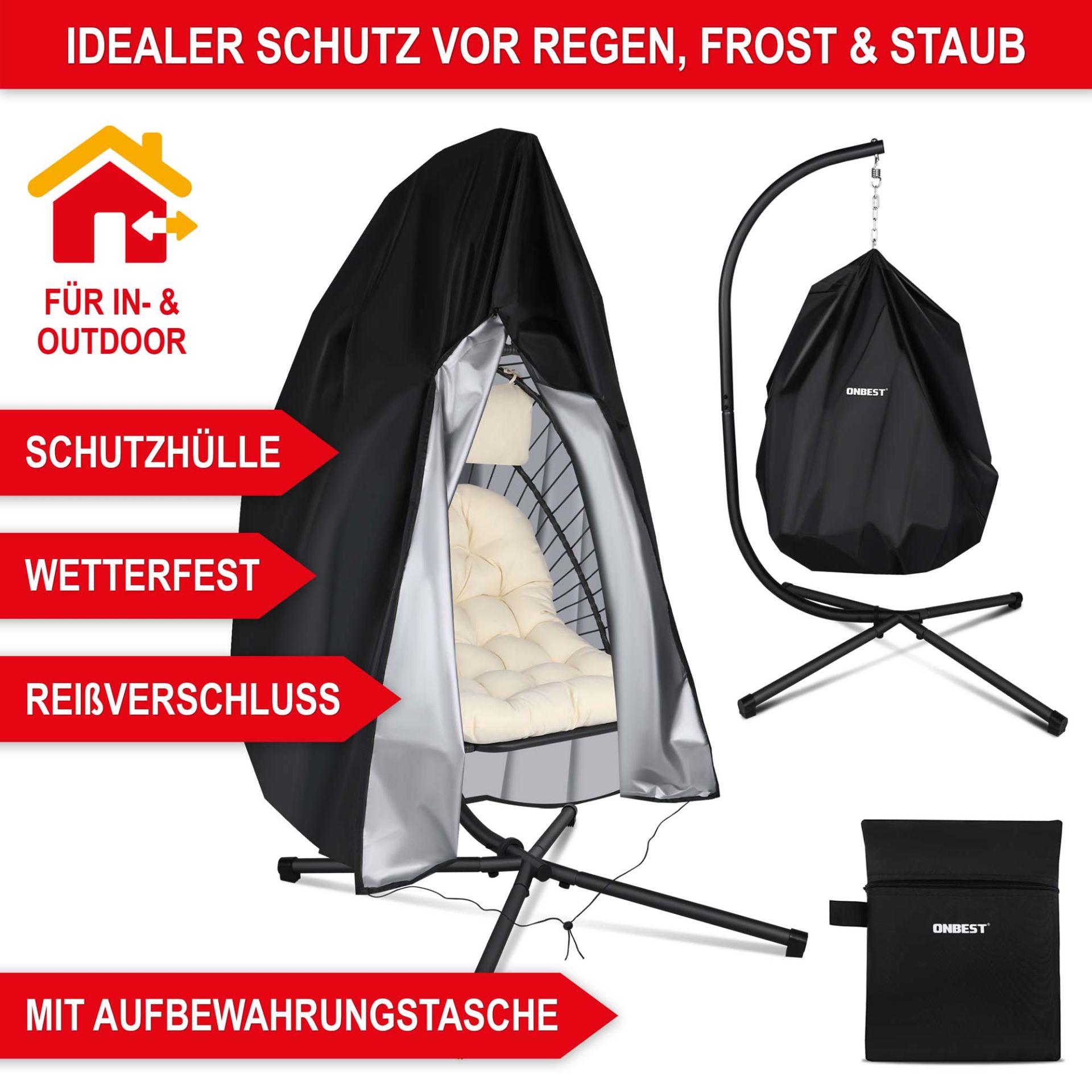 Hängesessel beige - Schutzhülle, wetterfest, Reißverschluss, mit Aufbewahrungstasche Hängesessel beige - Schutzhülle, wetterfest, Reißverschluss, mit Aufbewahrungstasche