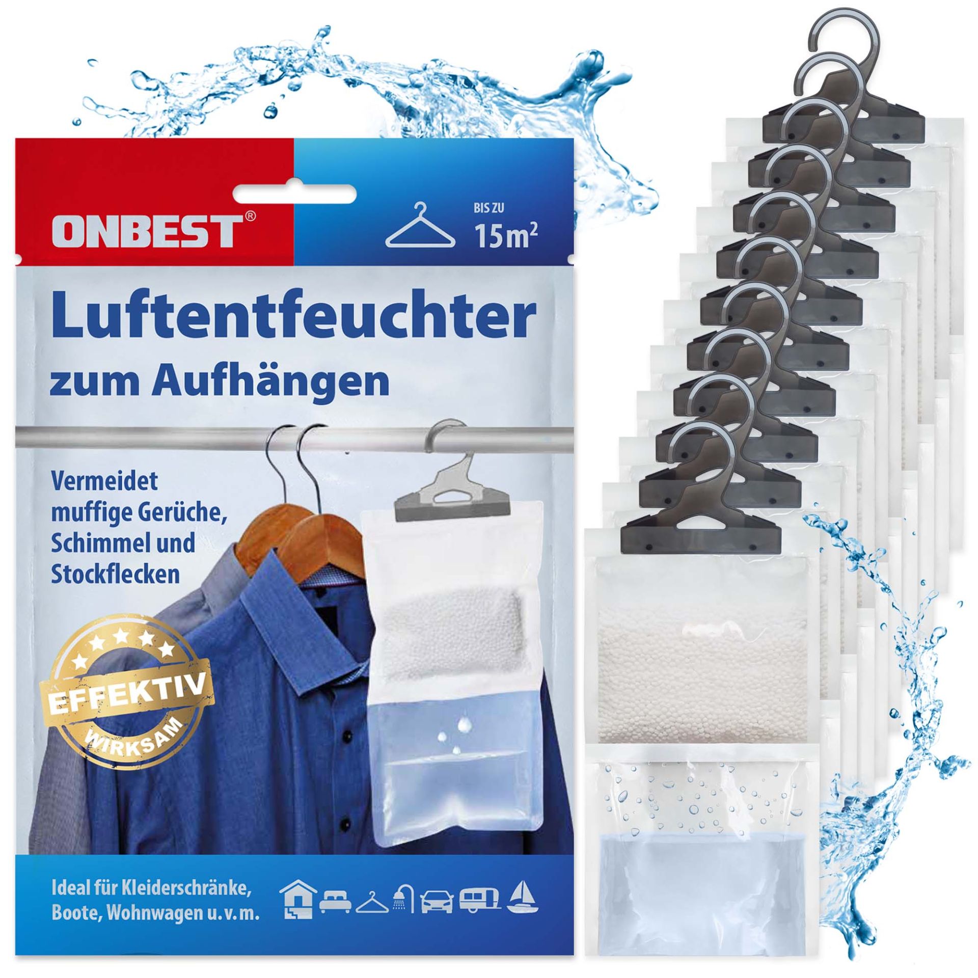 Luftentfeuchter zum Aufhängen - Effektiv Wirksam, Vermeidet muffige Gerüche, Schimmel und Stockflecken