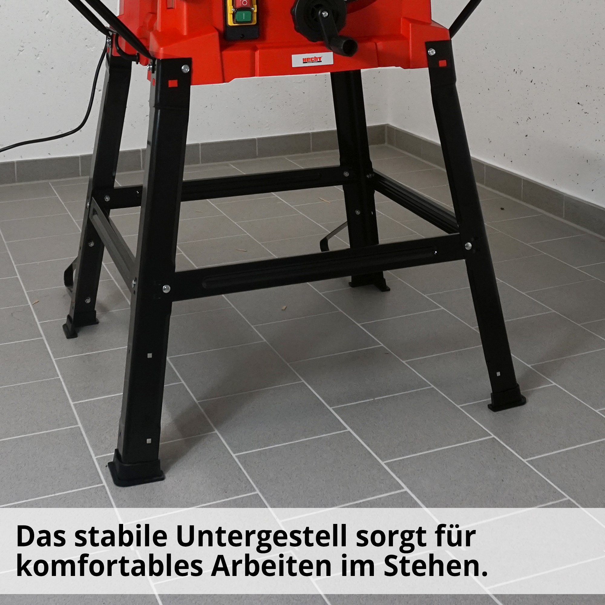 HECHT 8254 Tischkreissäge; Das stabile Untergestell sorgt für komfortables Arbeiten im Stehen  HECHT 8254 Tischkreissäge; Das stabile Untergestell sorgt für komfortables Arbeiten im Stehen