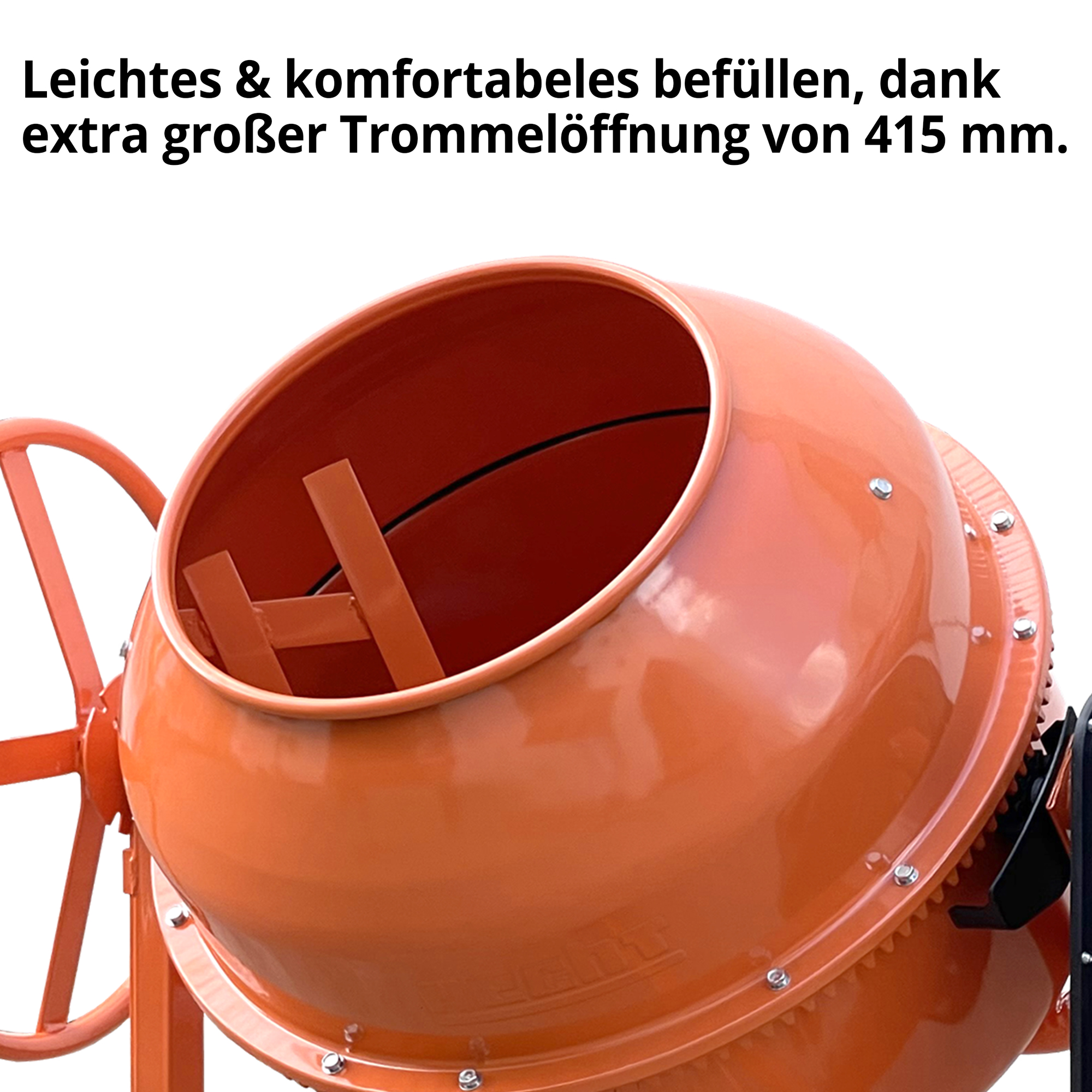 HECHT 2223 Betonmischer; Leichtes und komfortables befüllen, dank extra großer Trommelöffnung von 415mm