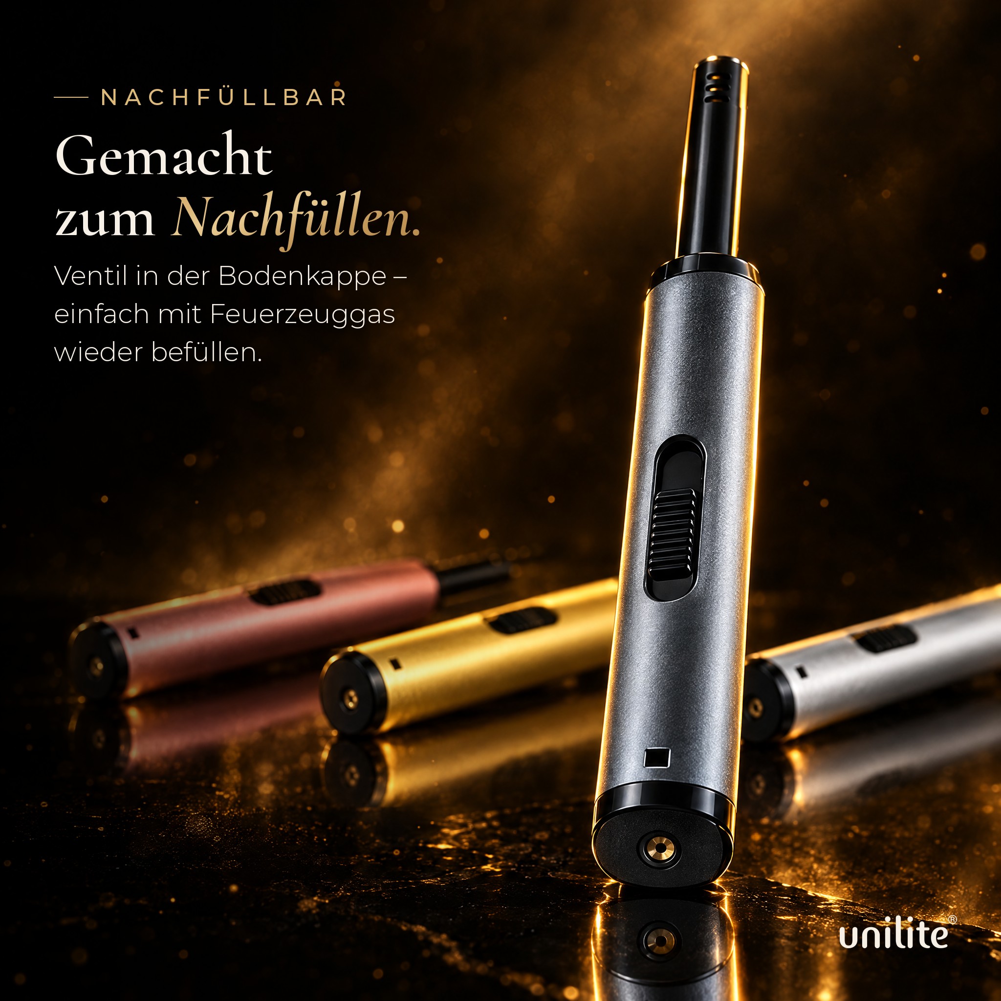 Nachfüllbares Gasfeuerzeug: Praktisches Ventil in der Bodenkappe (Dieses Bild wurde mit Hilfe von KI generiert.)