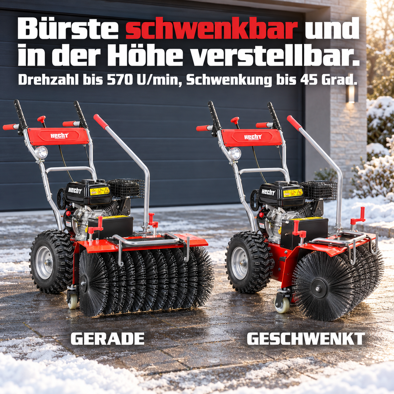 HECHT Kehrmaschine mit schwenkbarer Bürste für flexiblen Winterdienst (Dieses Bild wurde mit Hilfe von KI generiert.)