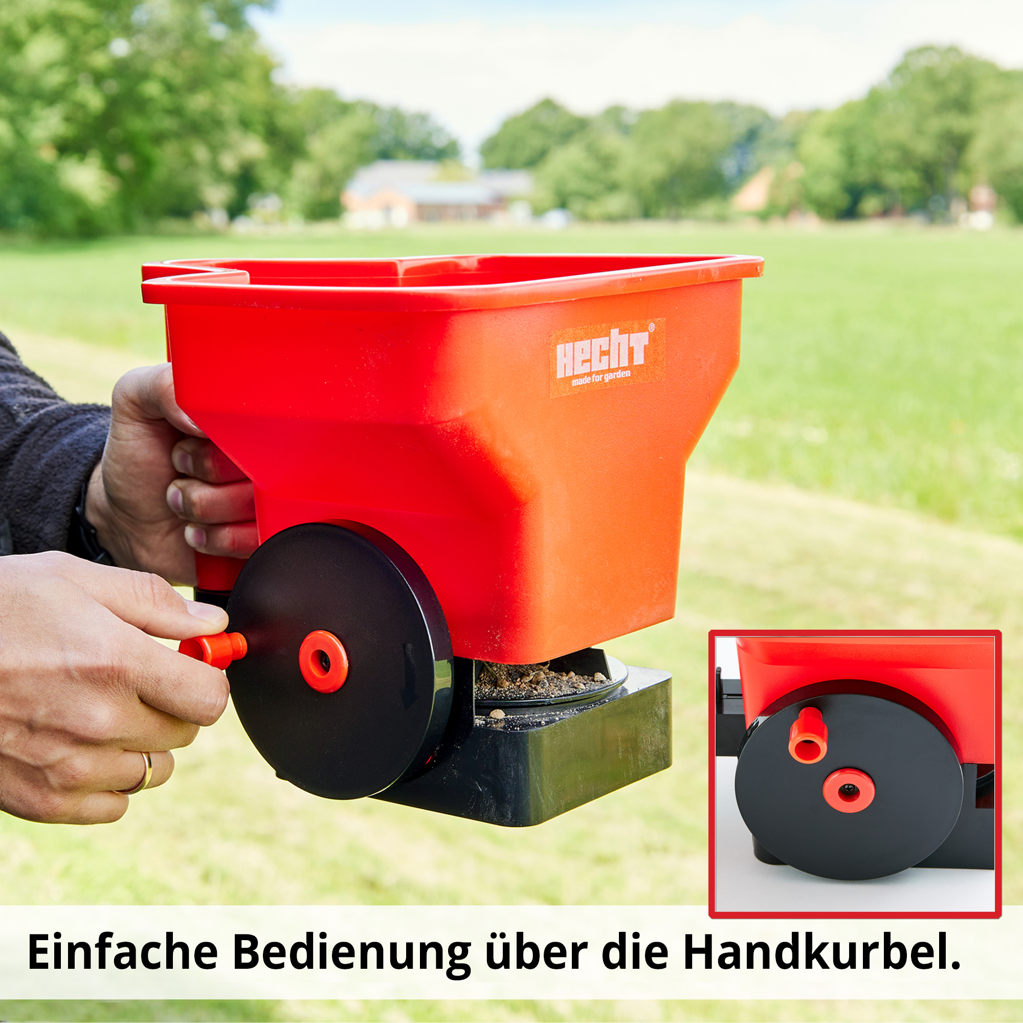 Handstreuer mit einfacher bedienung durch Handkurbel