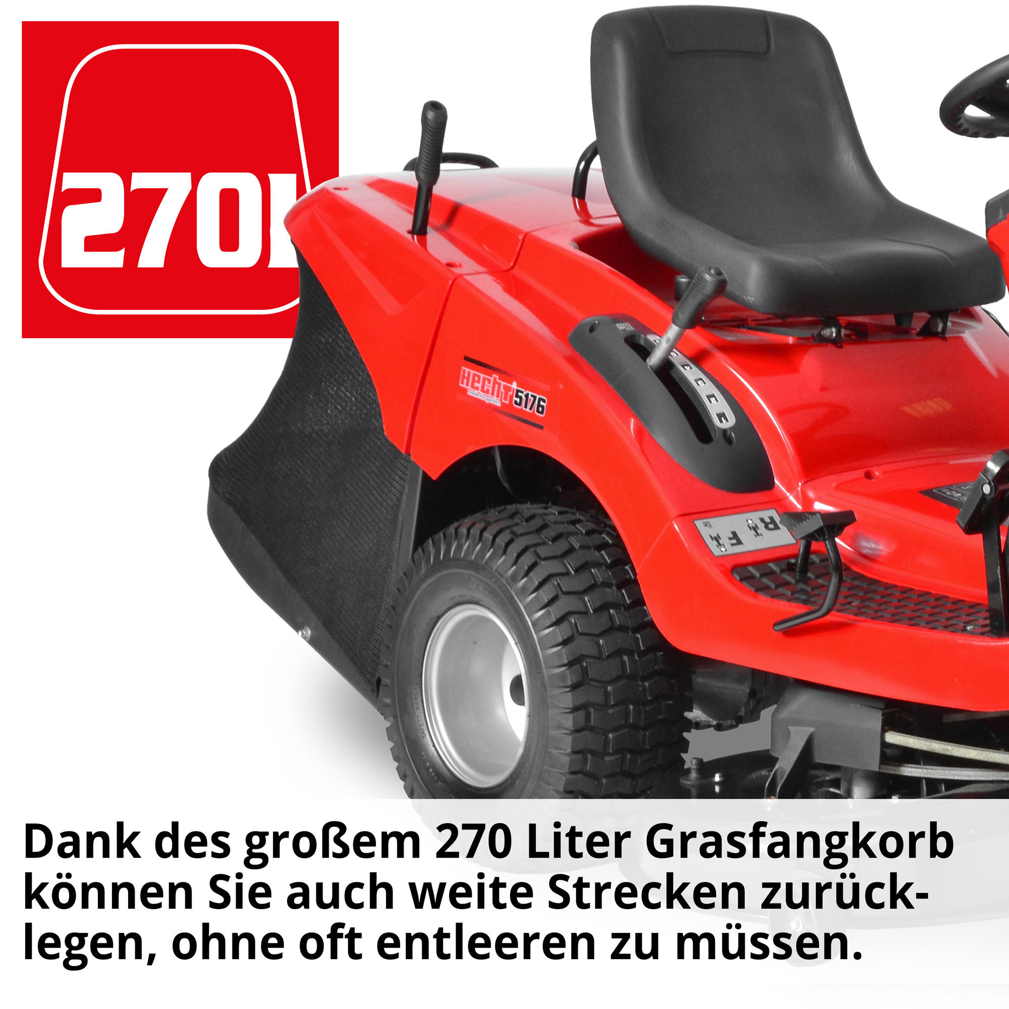 Hecht Benzin-Rasentraktor mit 270 Liter Grasfangkorb ideal für große Flächen 