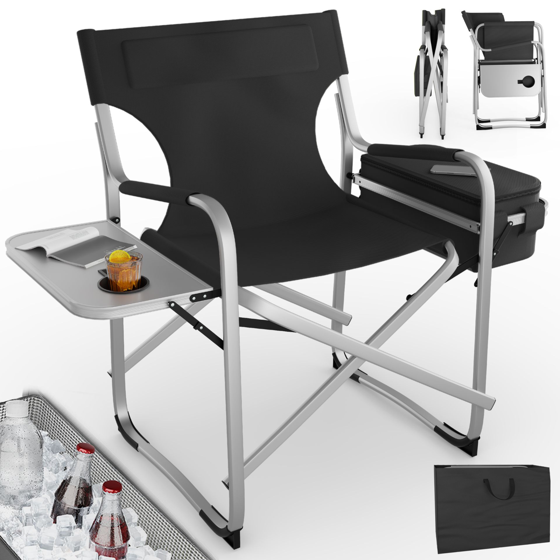 ONBEST, Campingstuhl mit Kühltasche schwarz, Artikelnummer 44509