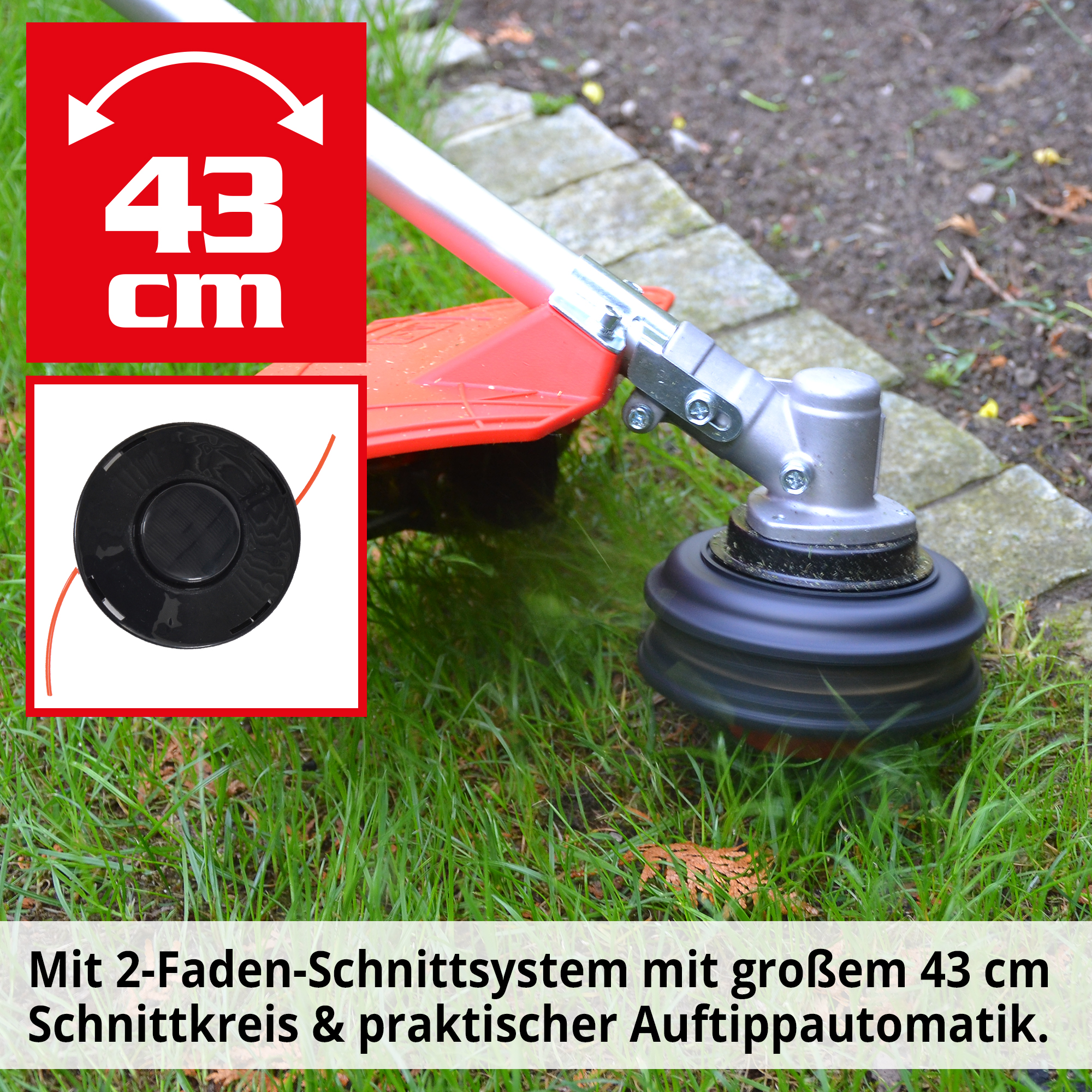 Benzin-Rasentrimmer mit 2-Faden-Schnittsystem und 43 cm Fadenspulkopf 