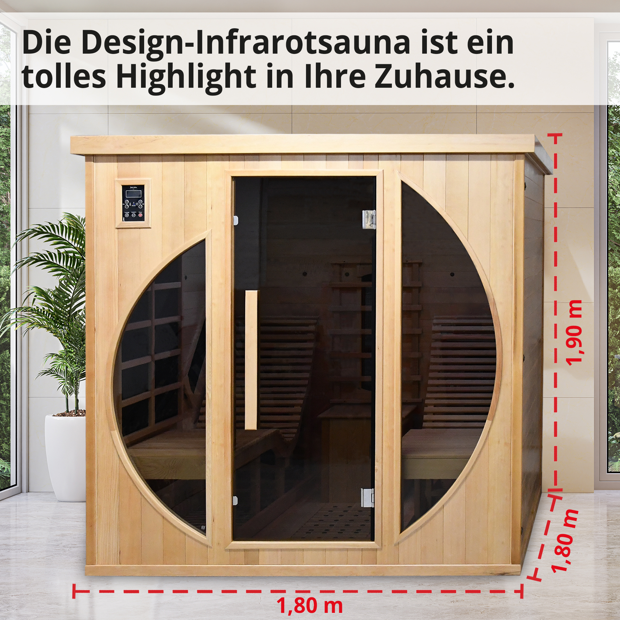 Hecht-Infrarotsauna mit herkömmlichen 230 V Steckdosen Anschluss für bequemes aufbauen  (Dieses Bild wurde mit Hilfe von KI generiert.)